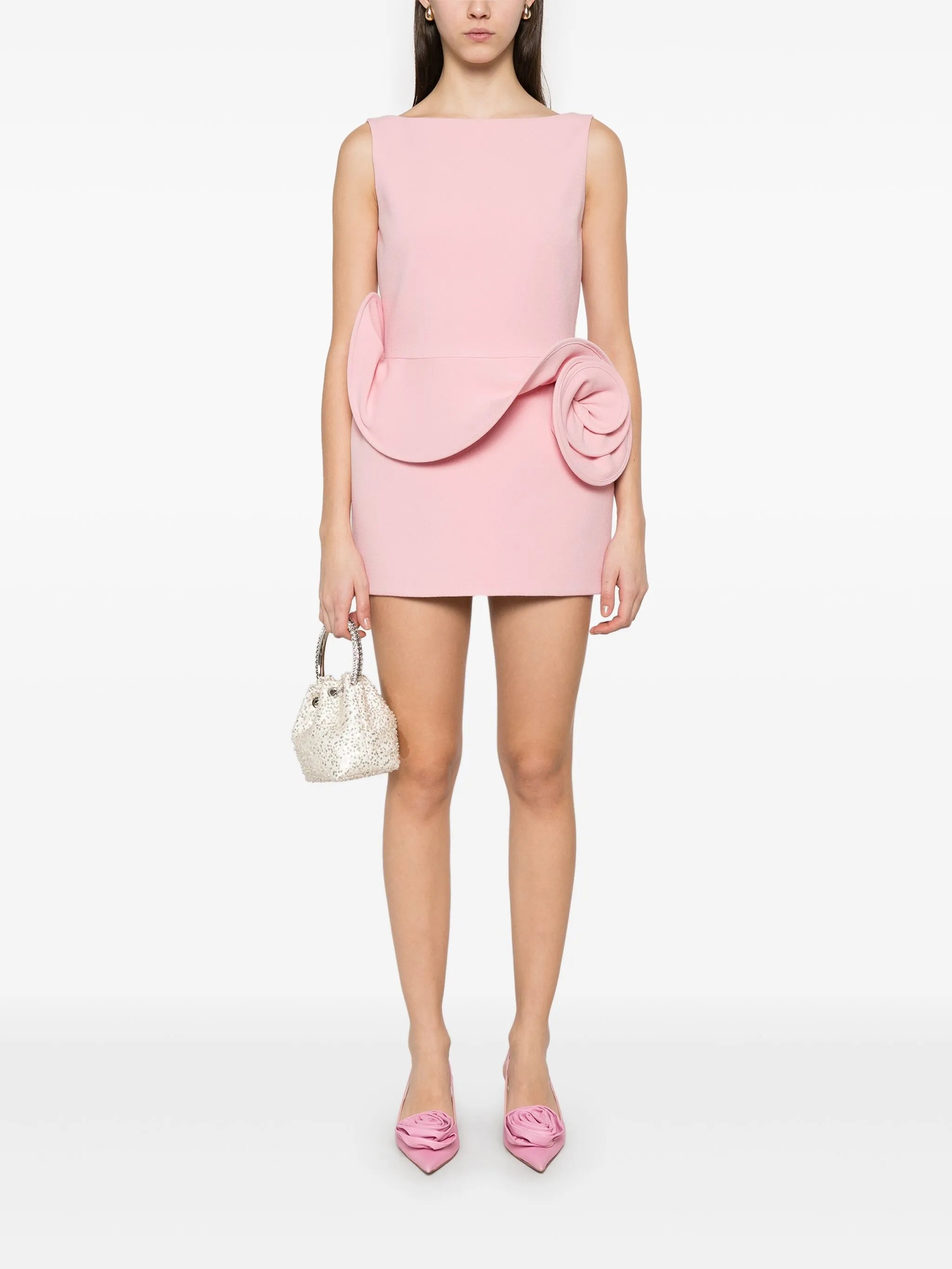 floral-appliqué sheath mini dress