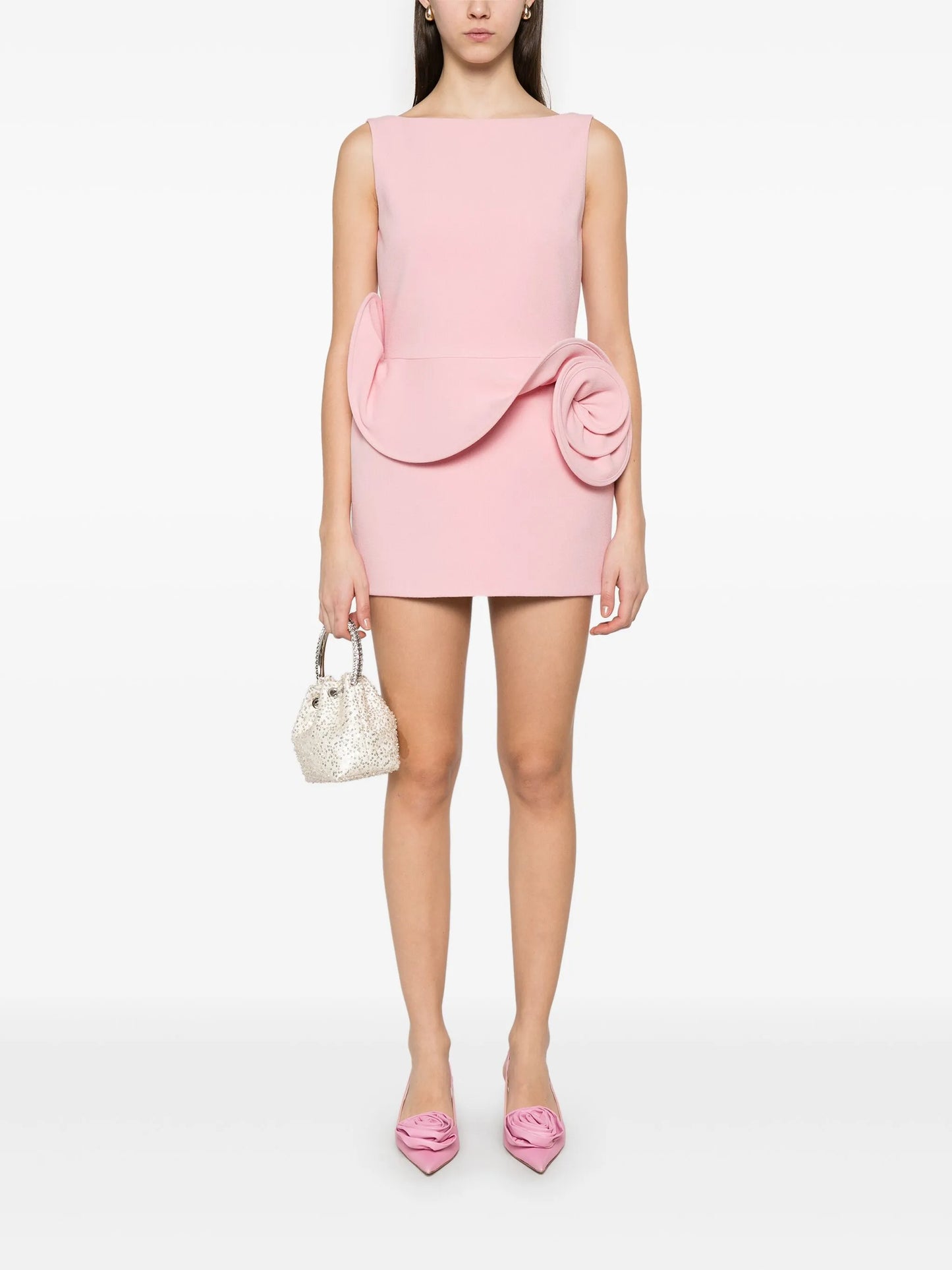 floral-appliqué sheath mini dress