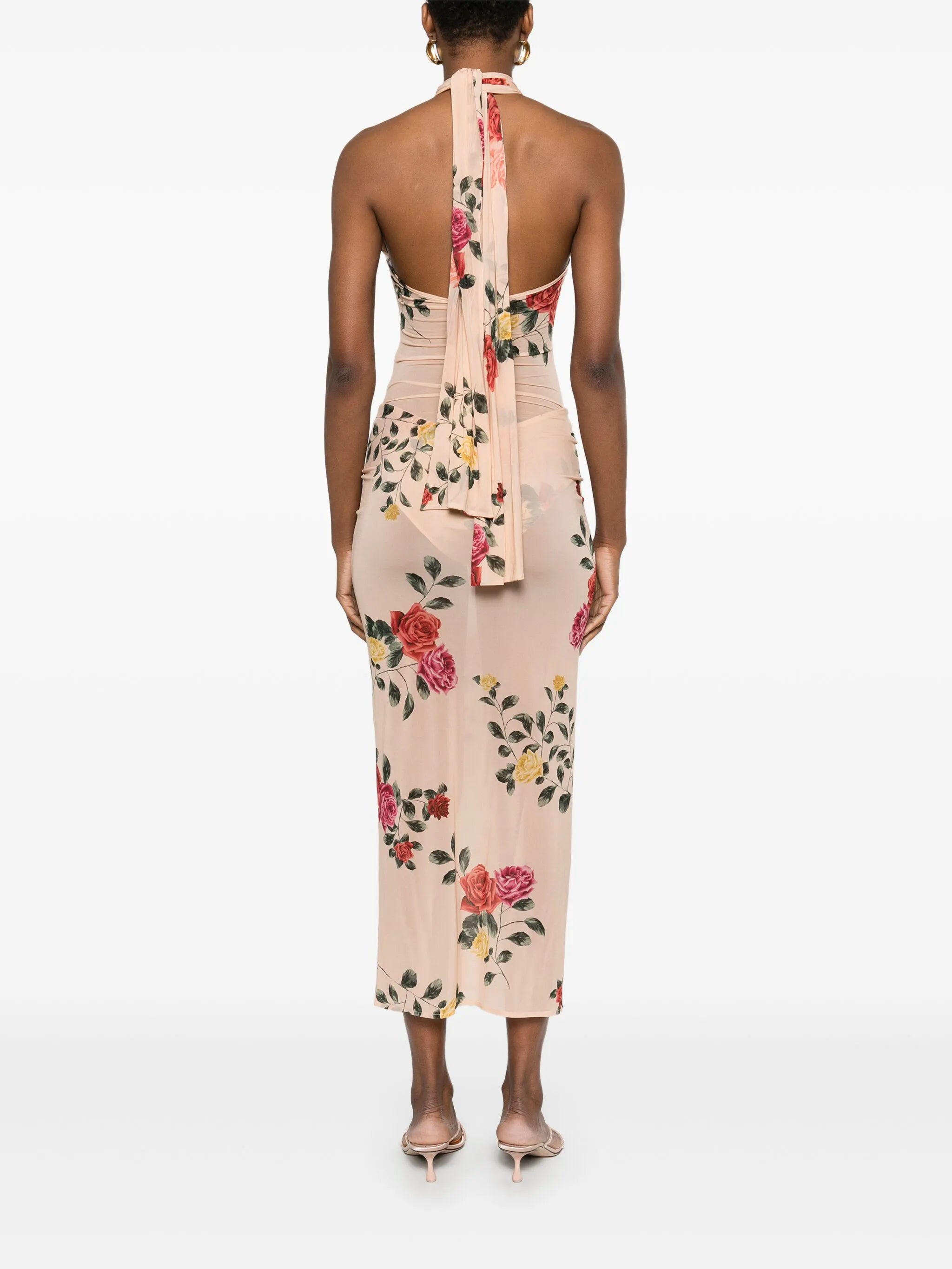 rose-print midi dress