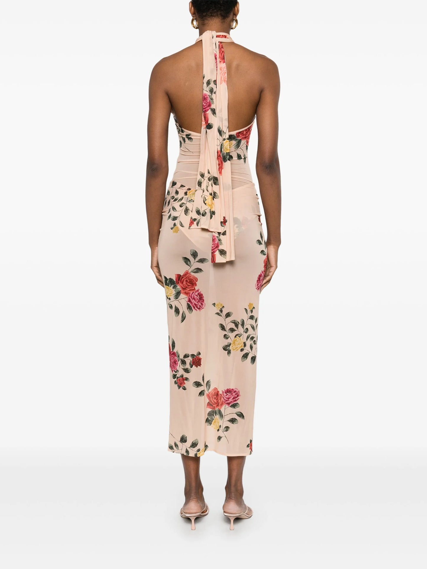 rose-print midi dress