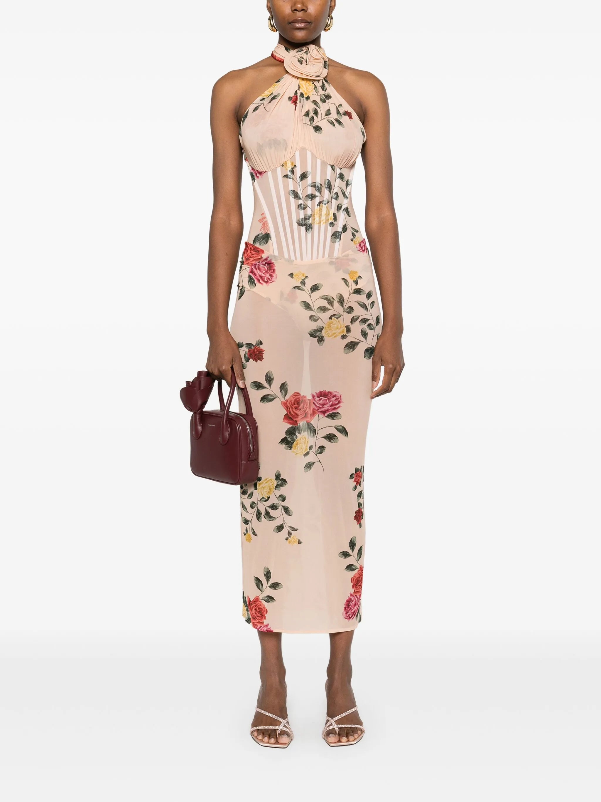 rose-print midi dress