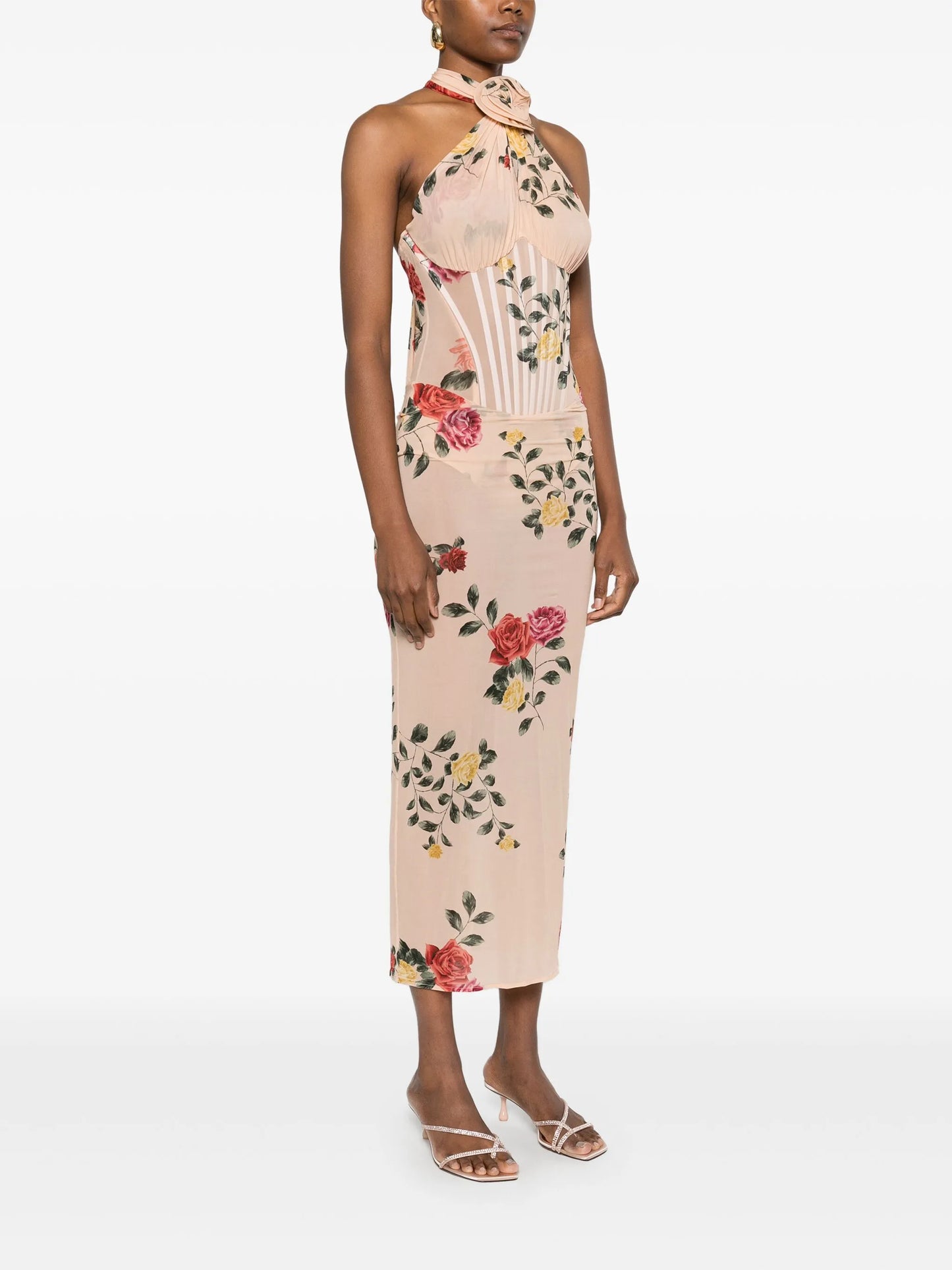 rose-print midi dress