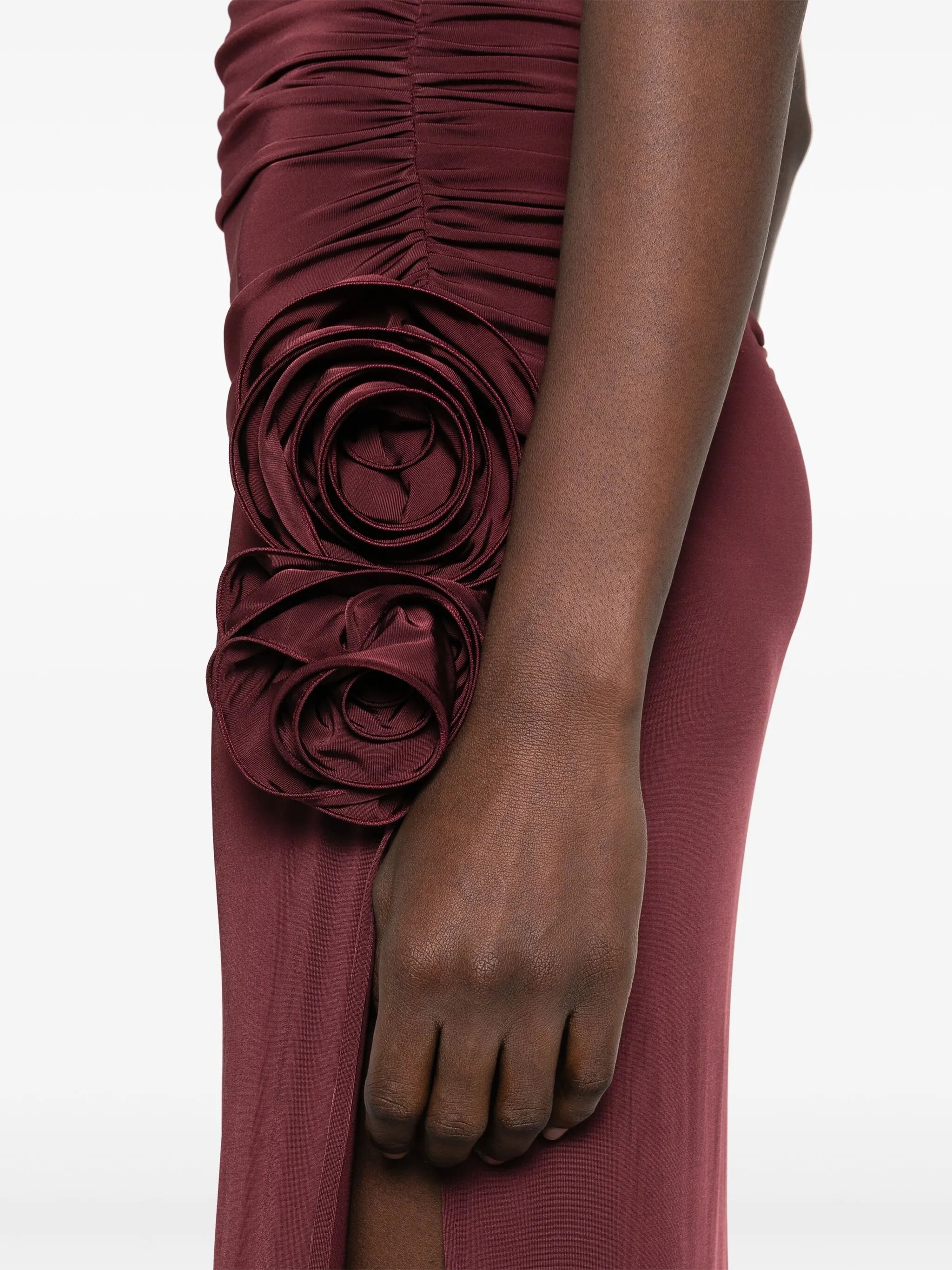 draped high-neck midi dress