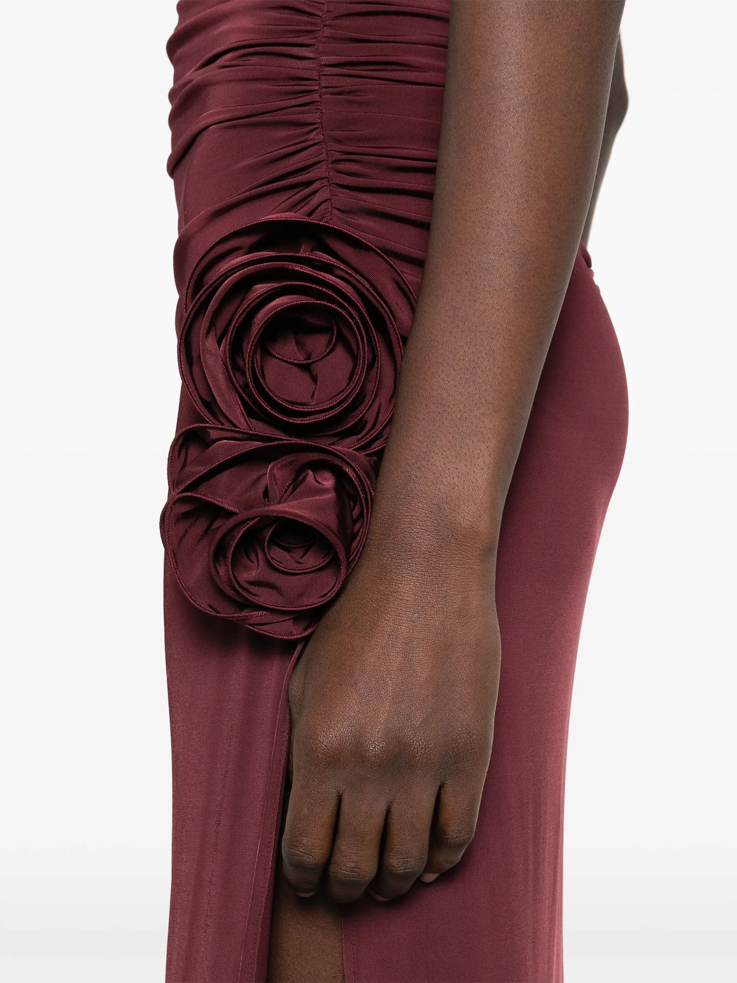 draped high-neck midi dress