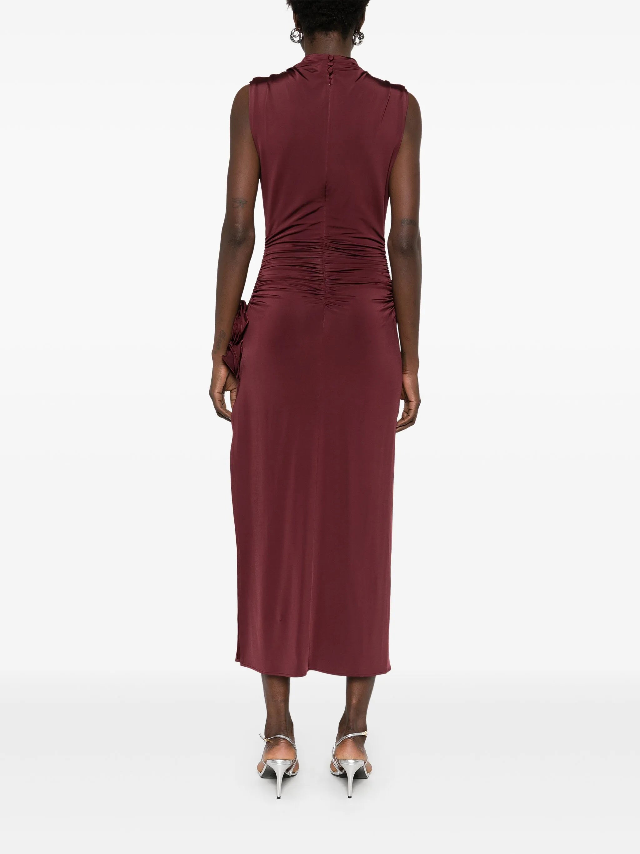 draped high-neck midi dress