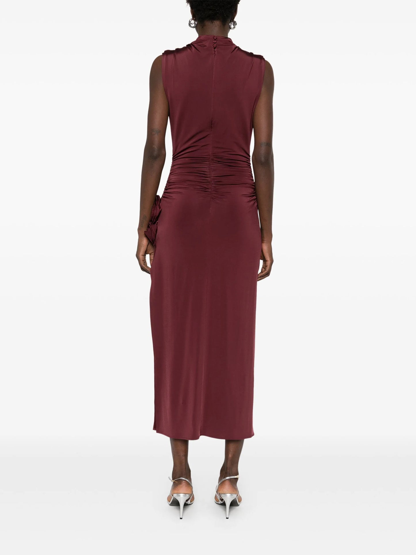 draped high-neck midi dress
