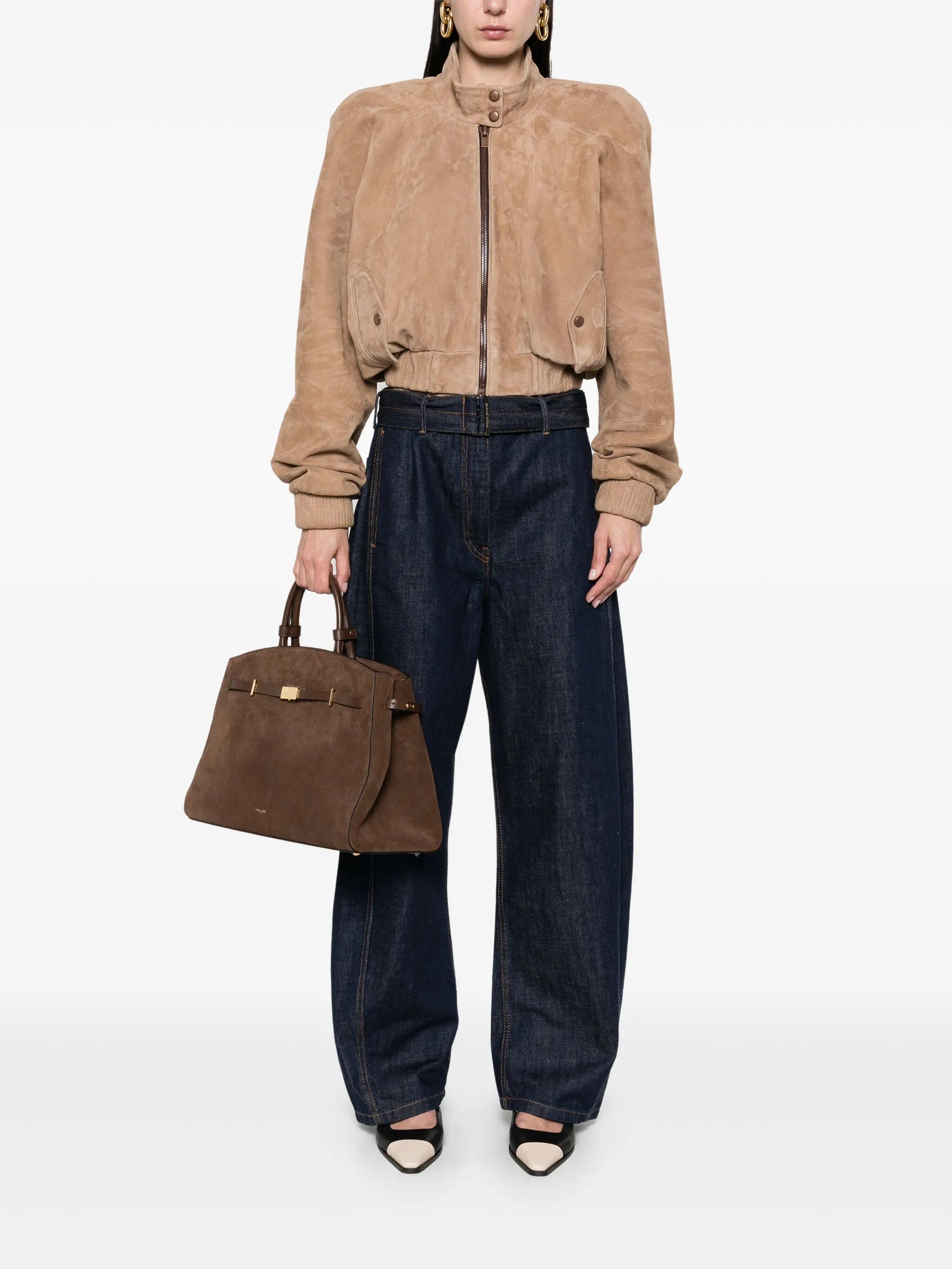 belted wide-leg jeans