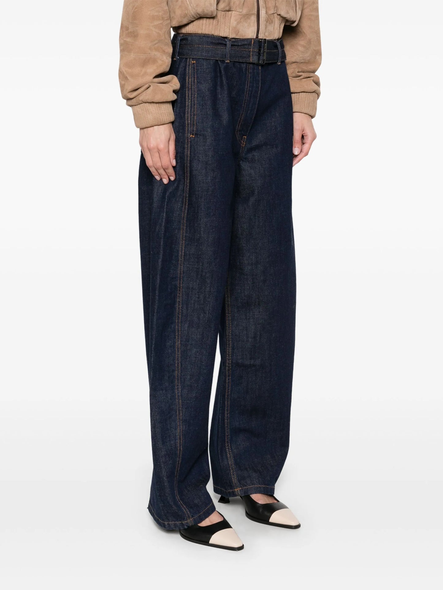belted wide-leg jeans