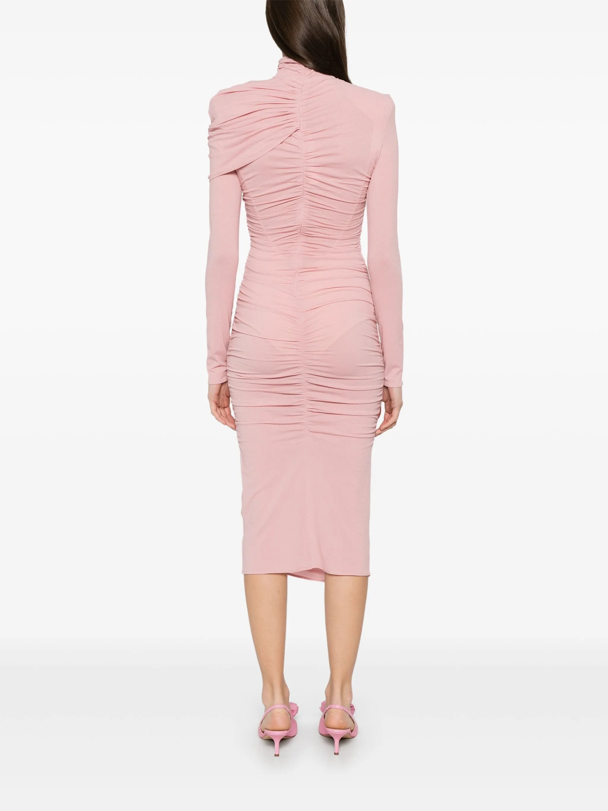 draped high-neck midi dress