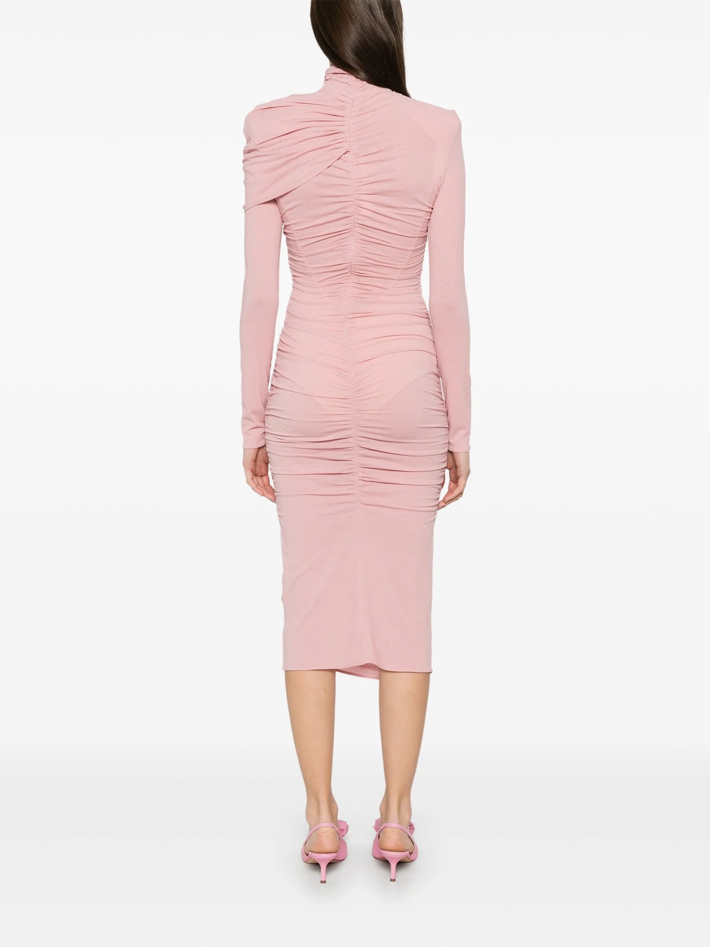 draped high-neck midi dress