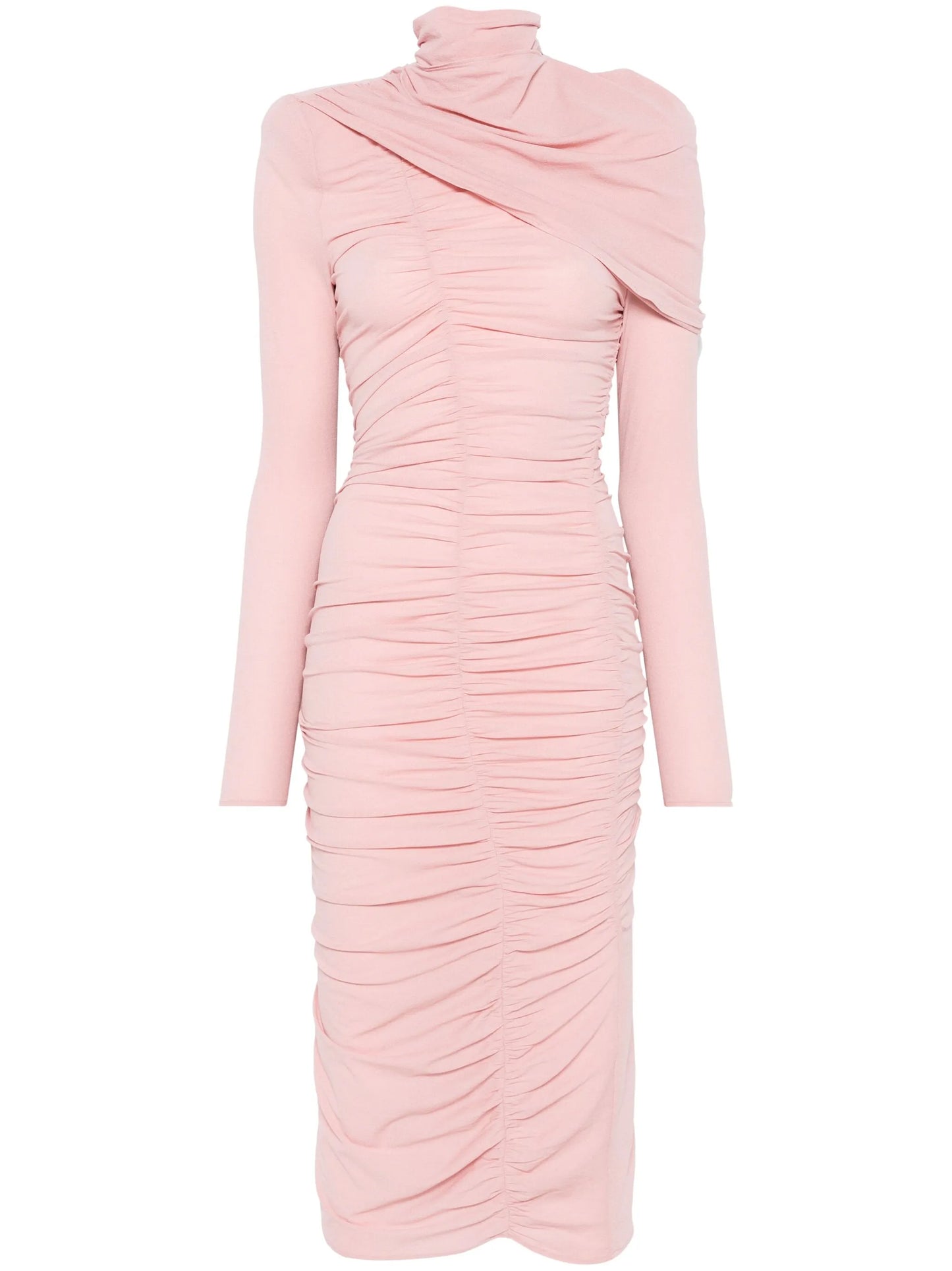 draped high-neck midi dress