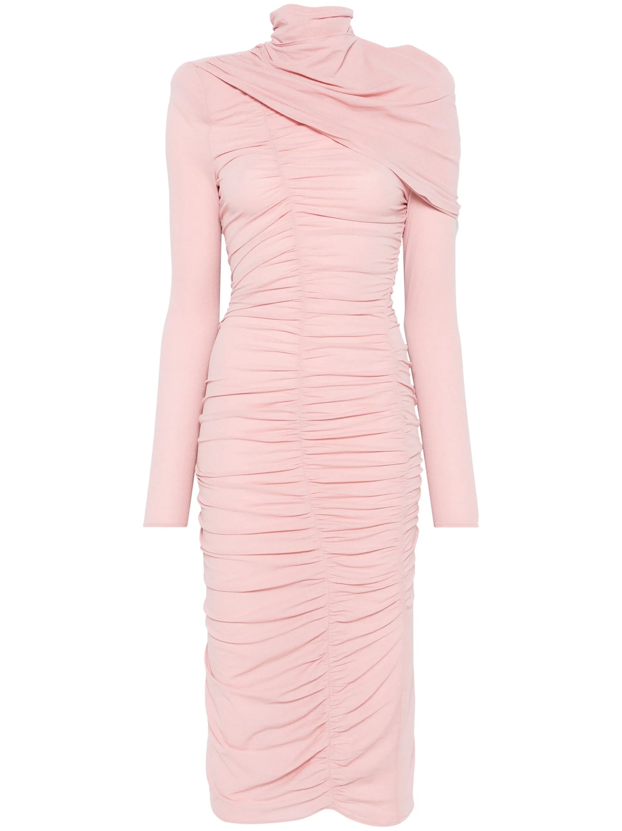 draped high-neck midi dress