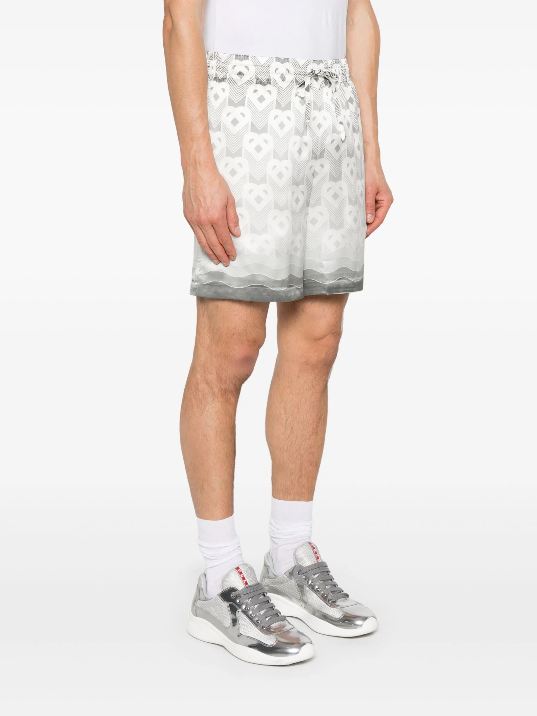 heart-monogram silk shorts