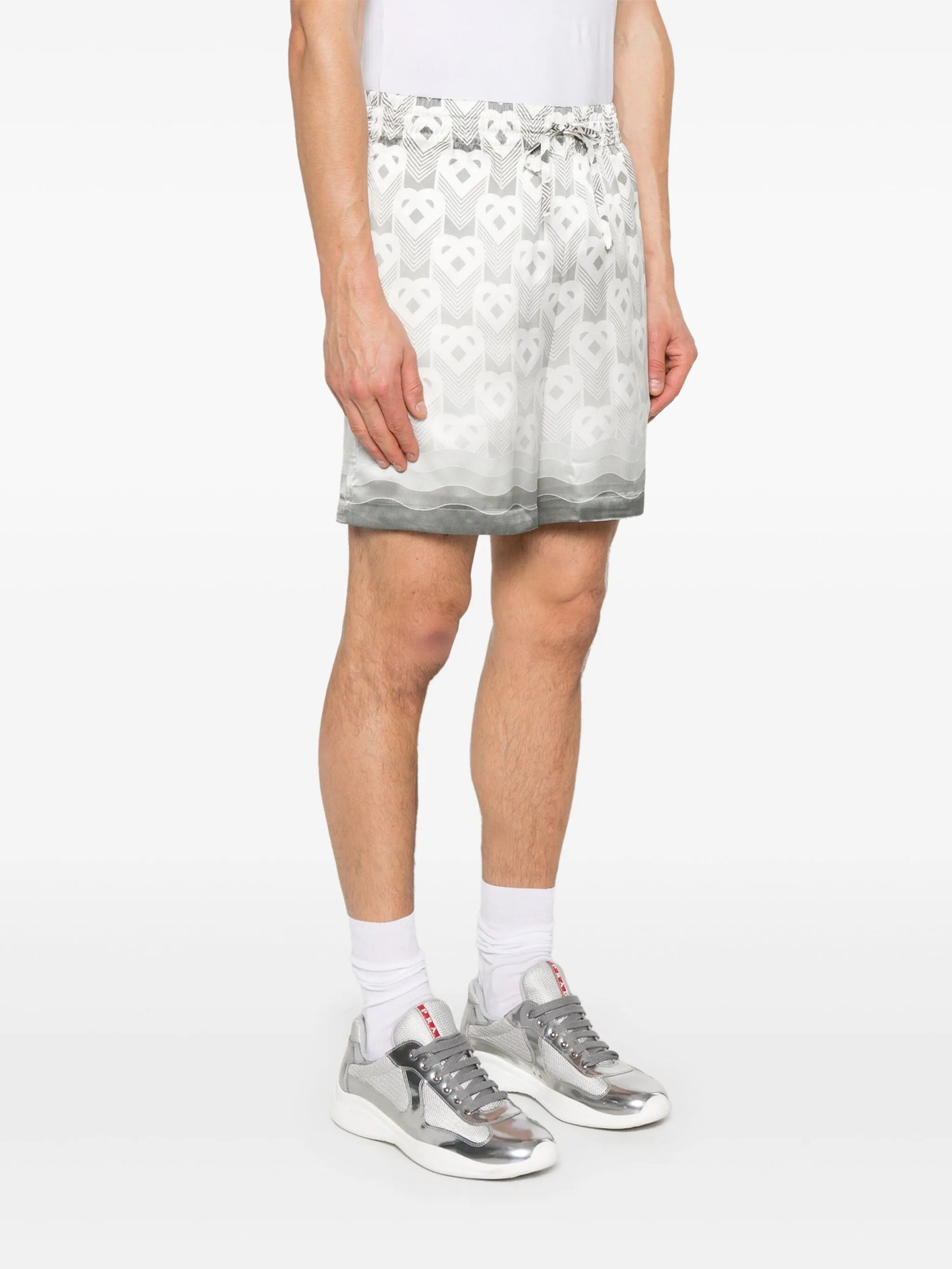 heart-monogram silk shorts