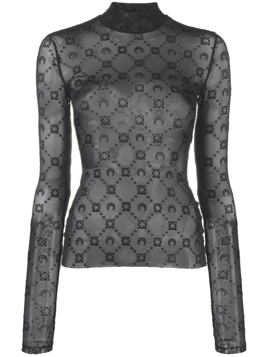 moonogram mesh flock Second Skin highneck top