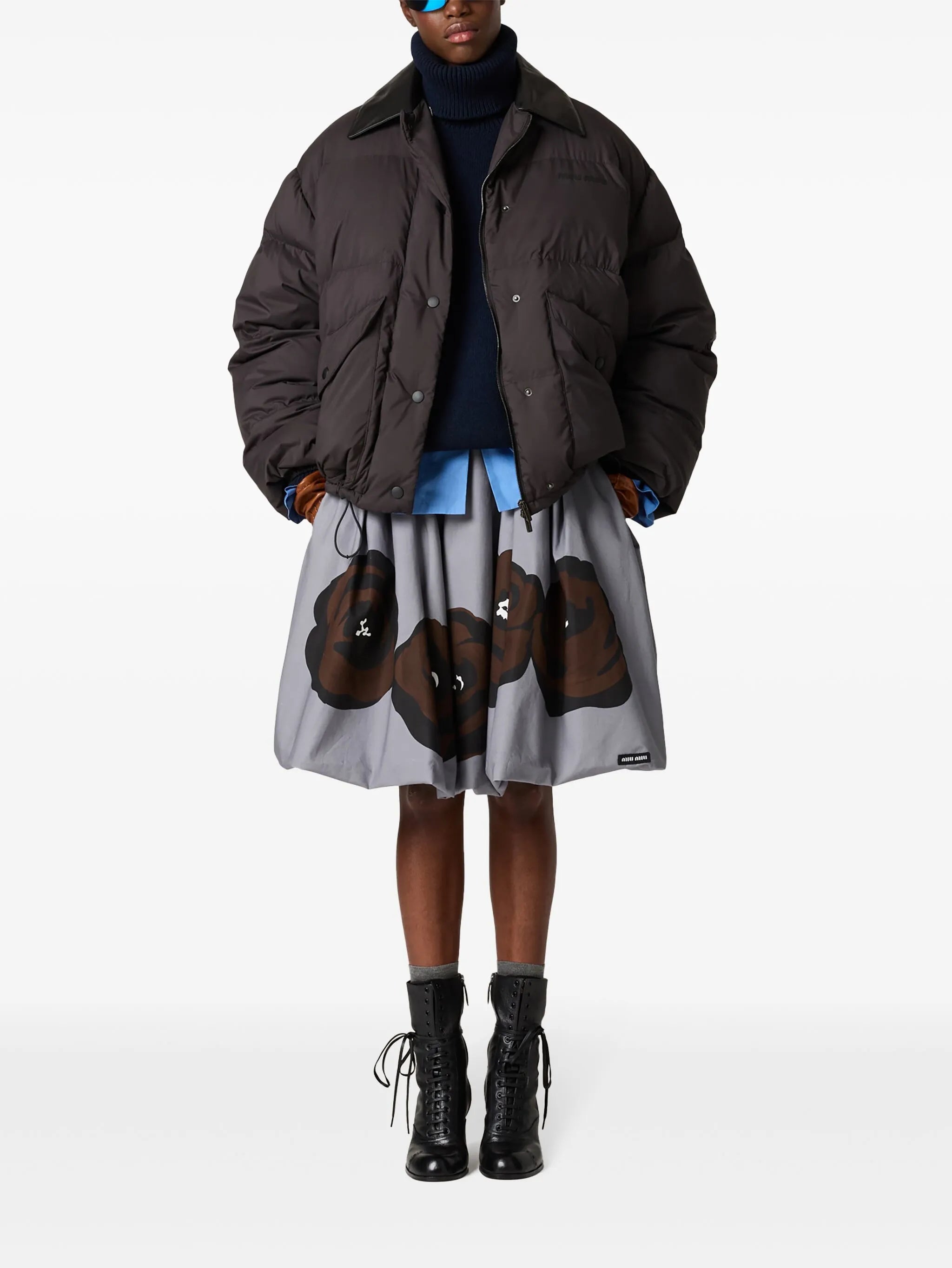 rose-print pleated skirt