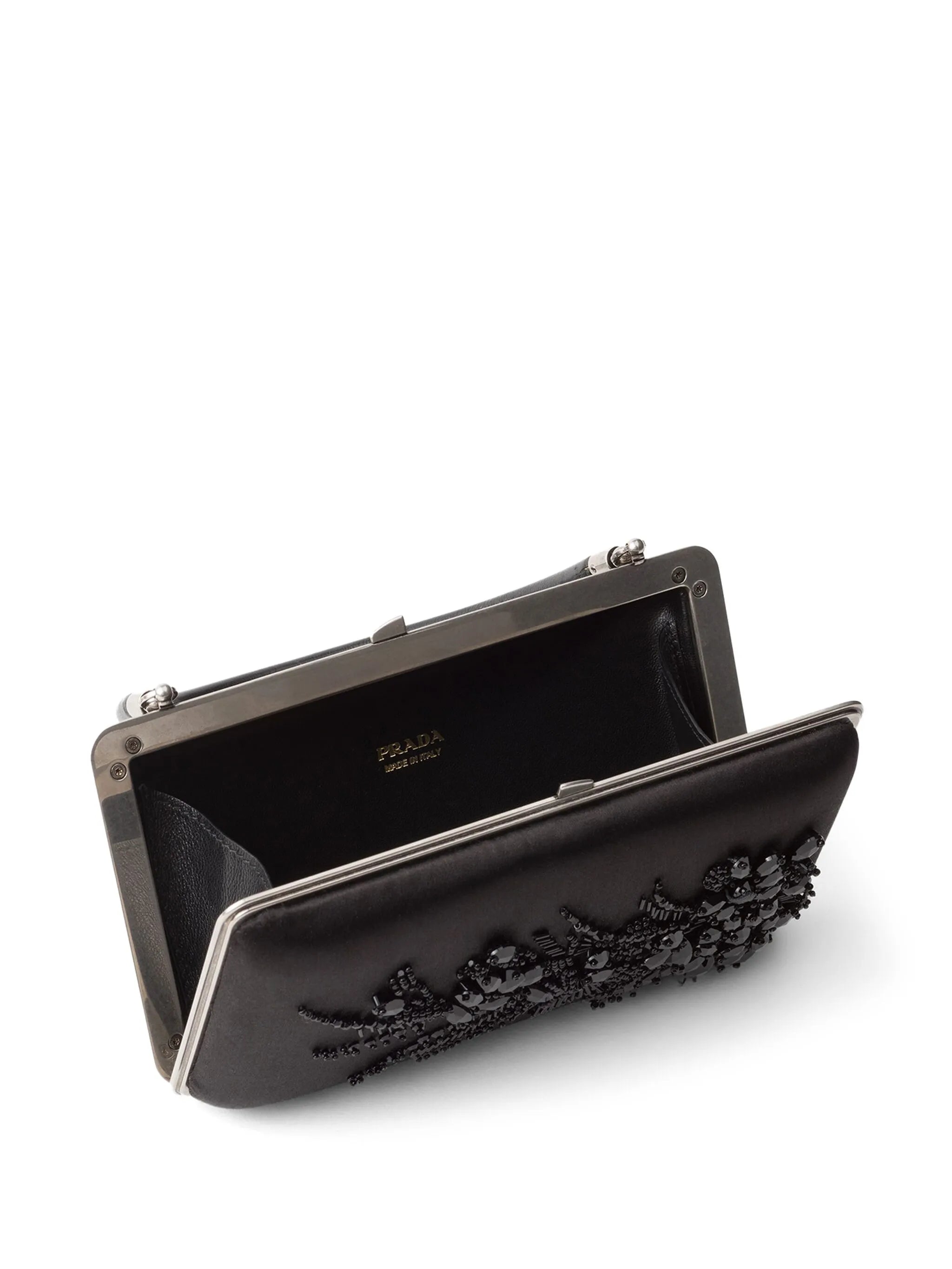 Embroidered satin clutch