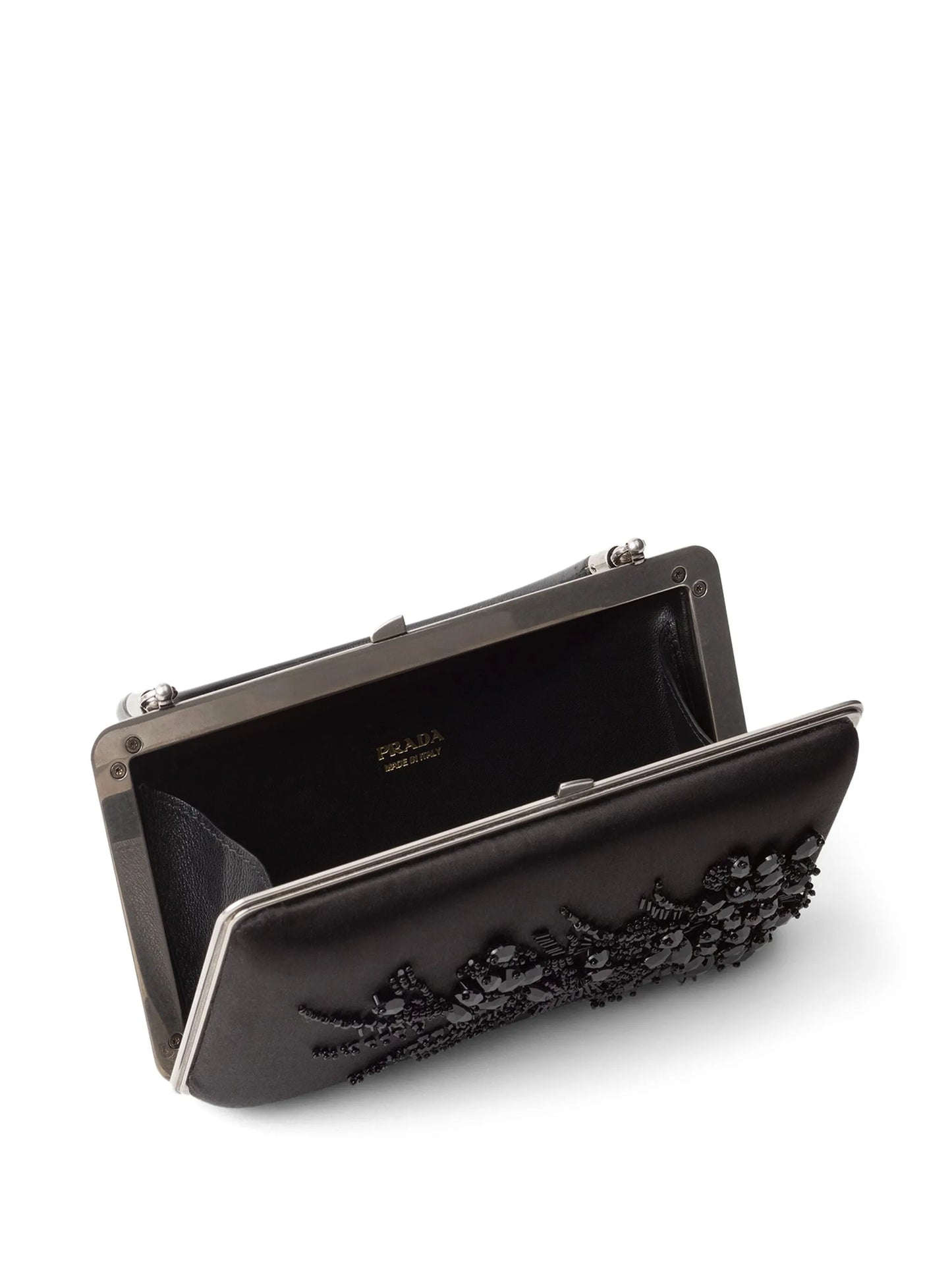 Embroidered satin clutch