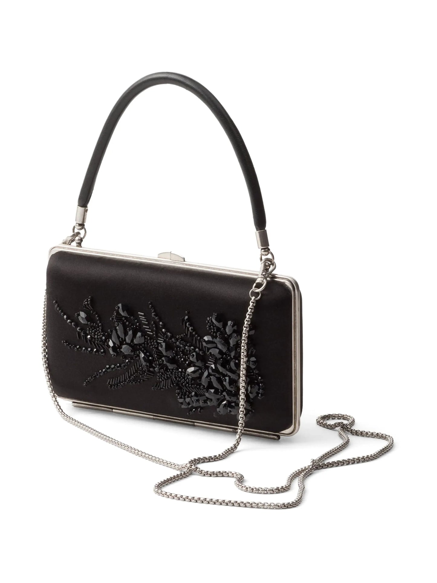 Embroidered satin clutch