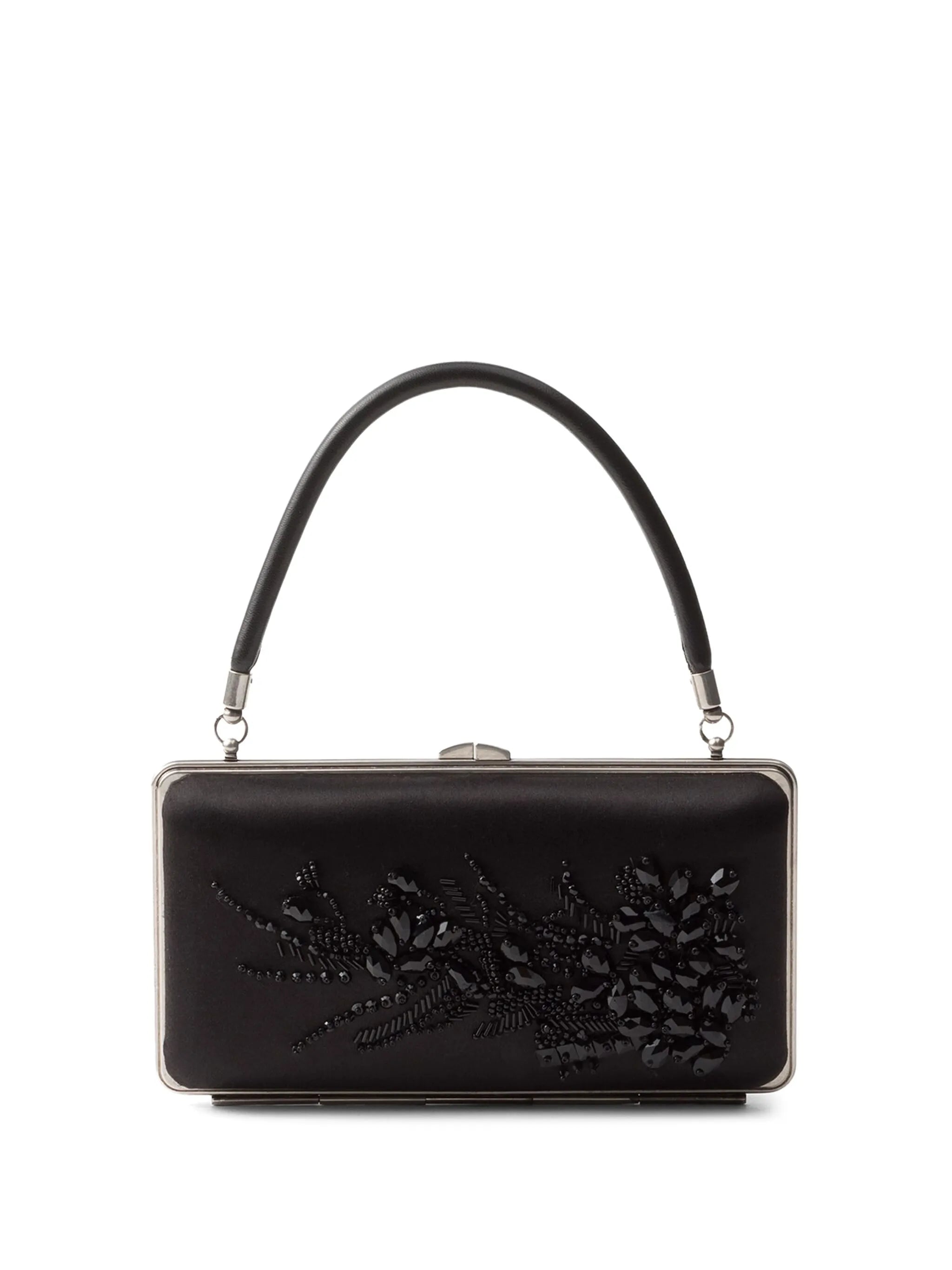 Embroidered satin clutch