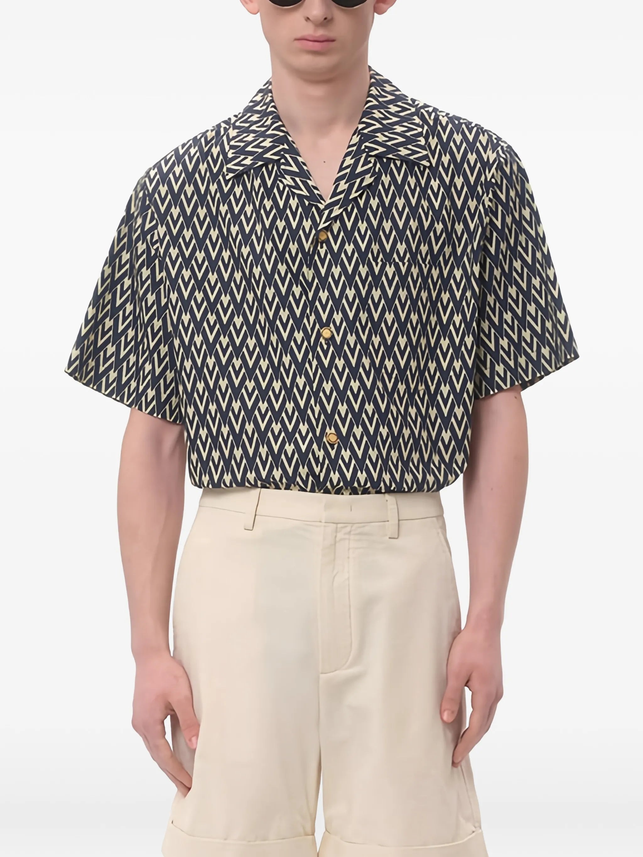 printed button-up bowling shirt
