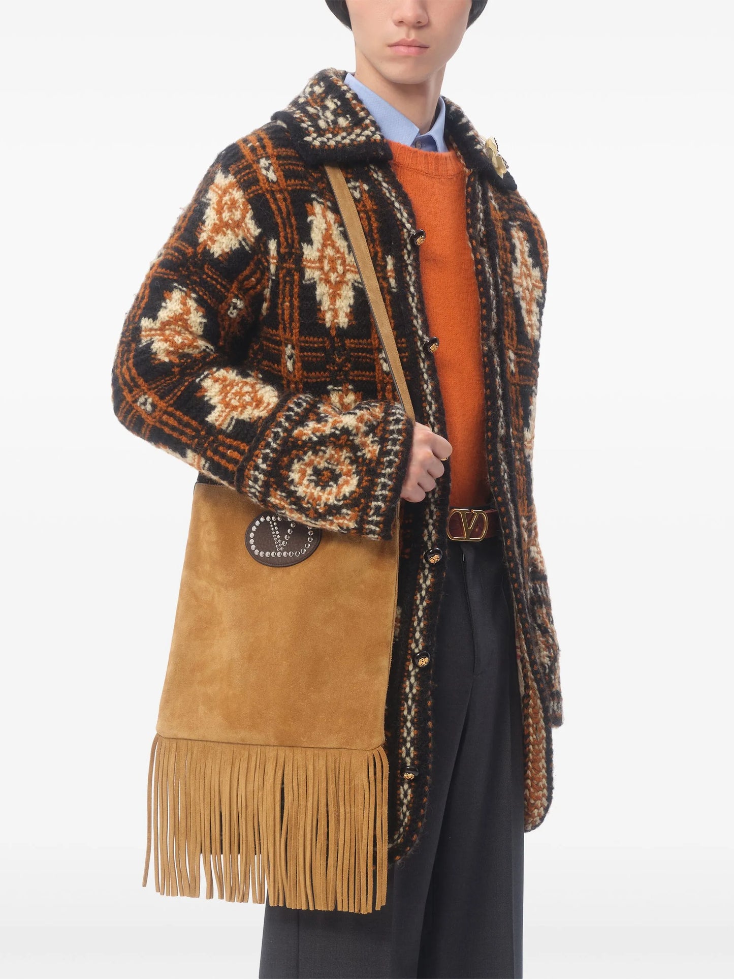 geometric-pattern wool cardigan