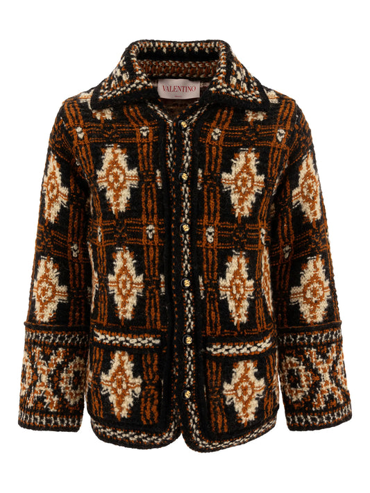 geometric-pattern wool cardigan