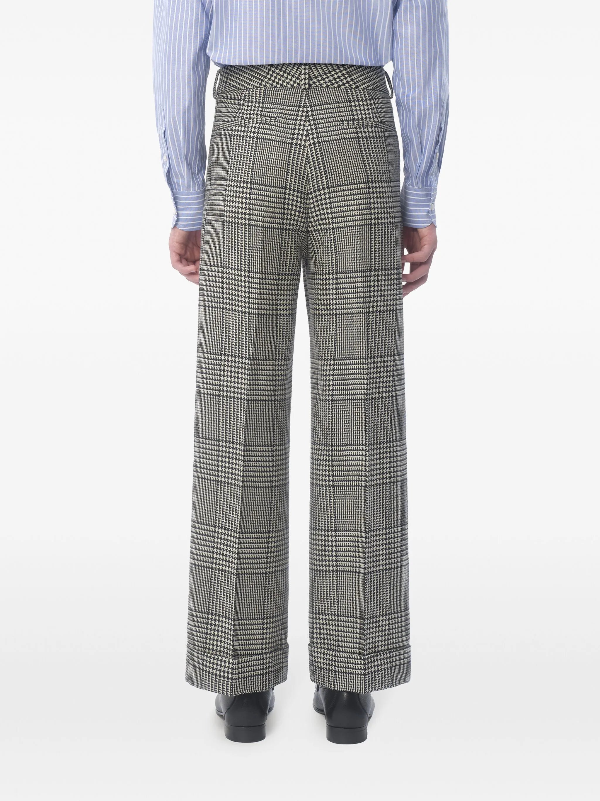 turn-up checked wool trousers
