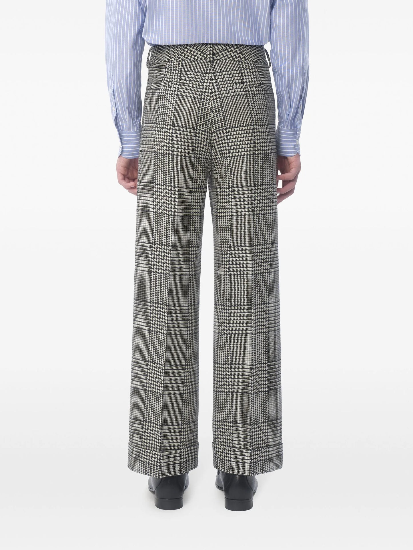turn-up checked wool trousers