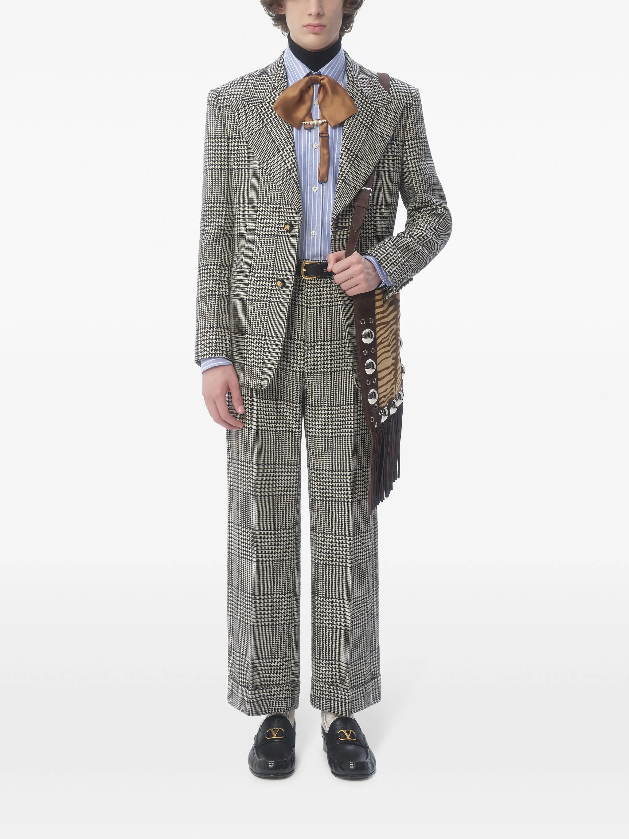 turn-up checked wool trousers