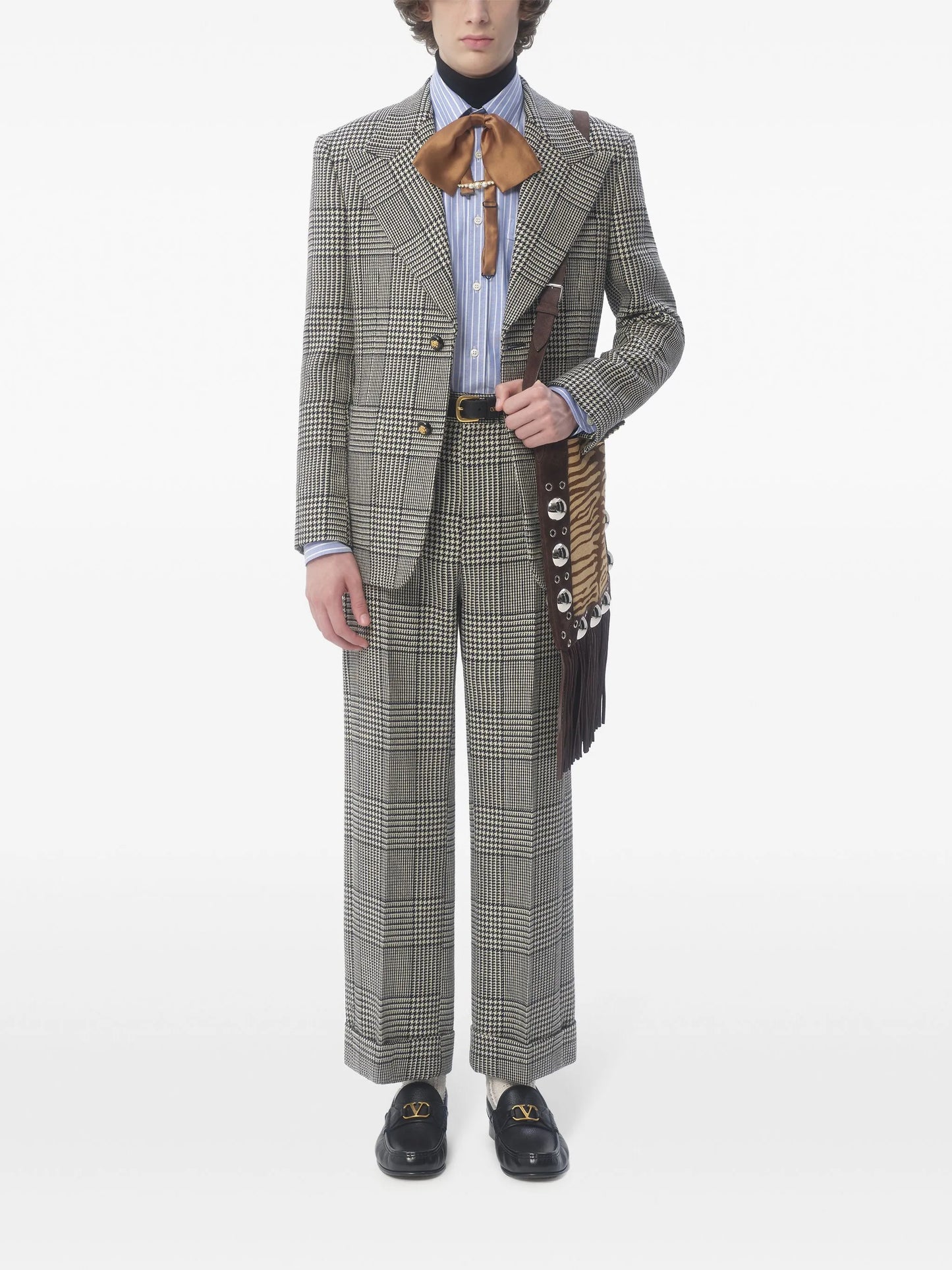 turn-up checked wool trousers