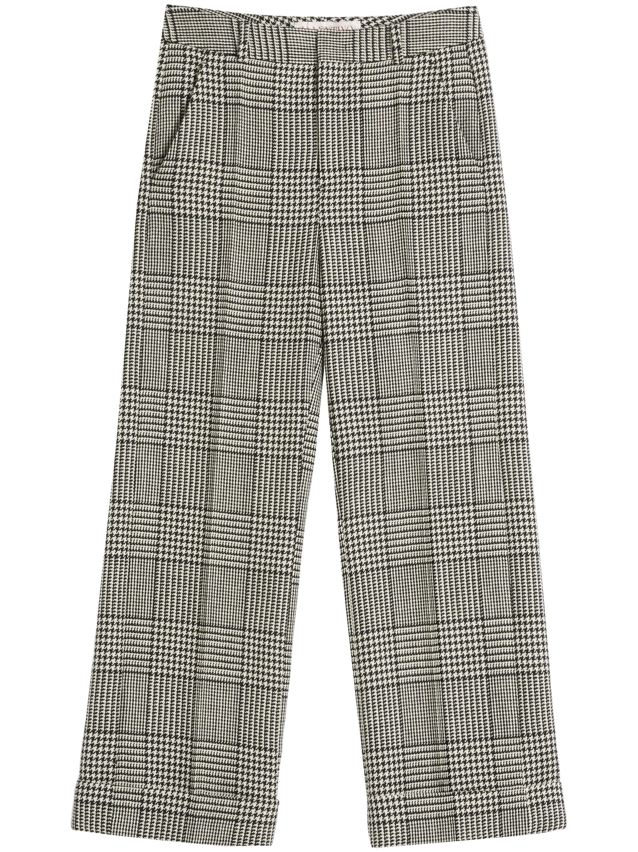 turn-up checked wool trousers