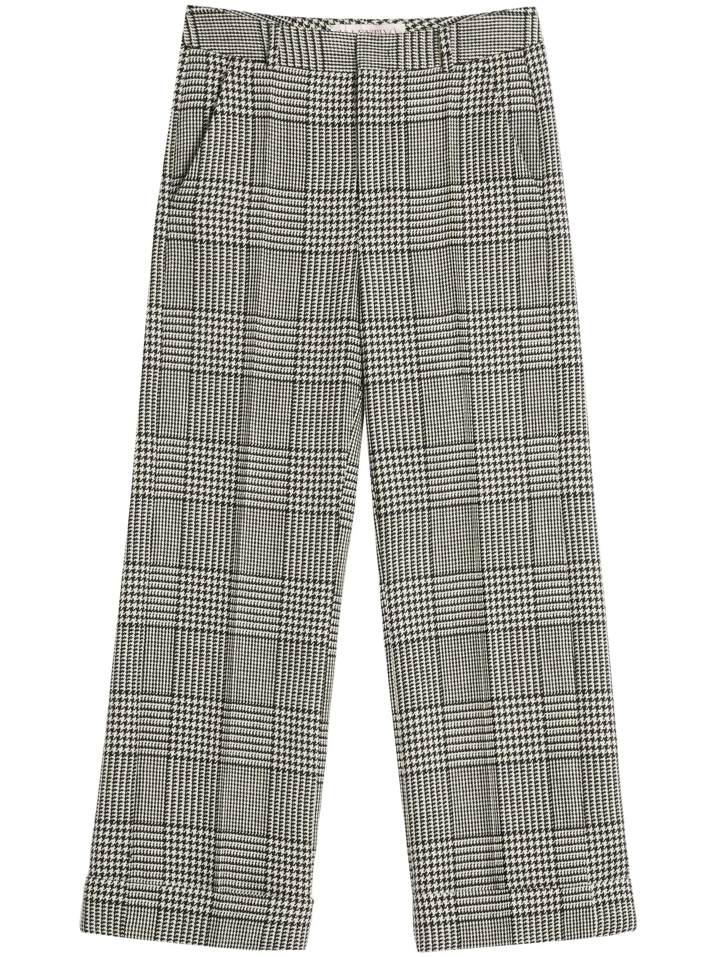 turn-up checked wool trousers