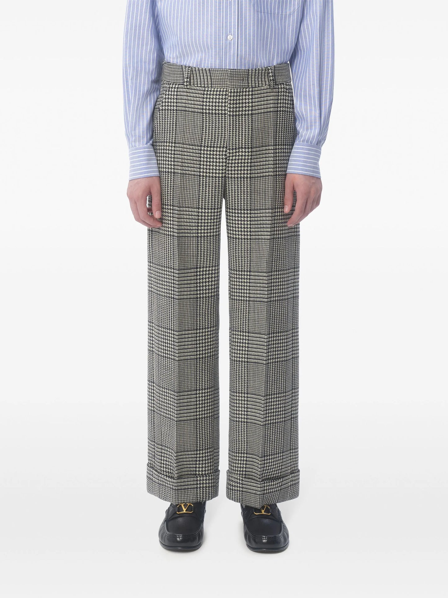 turn-up checked wool trousers