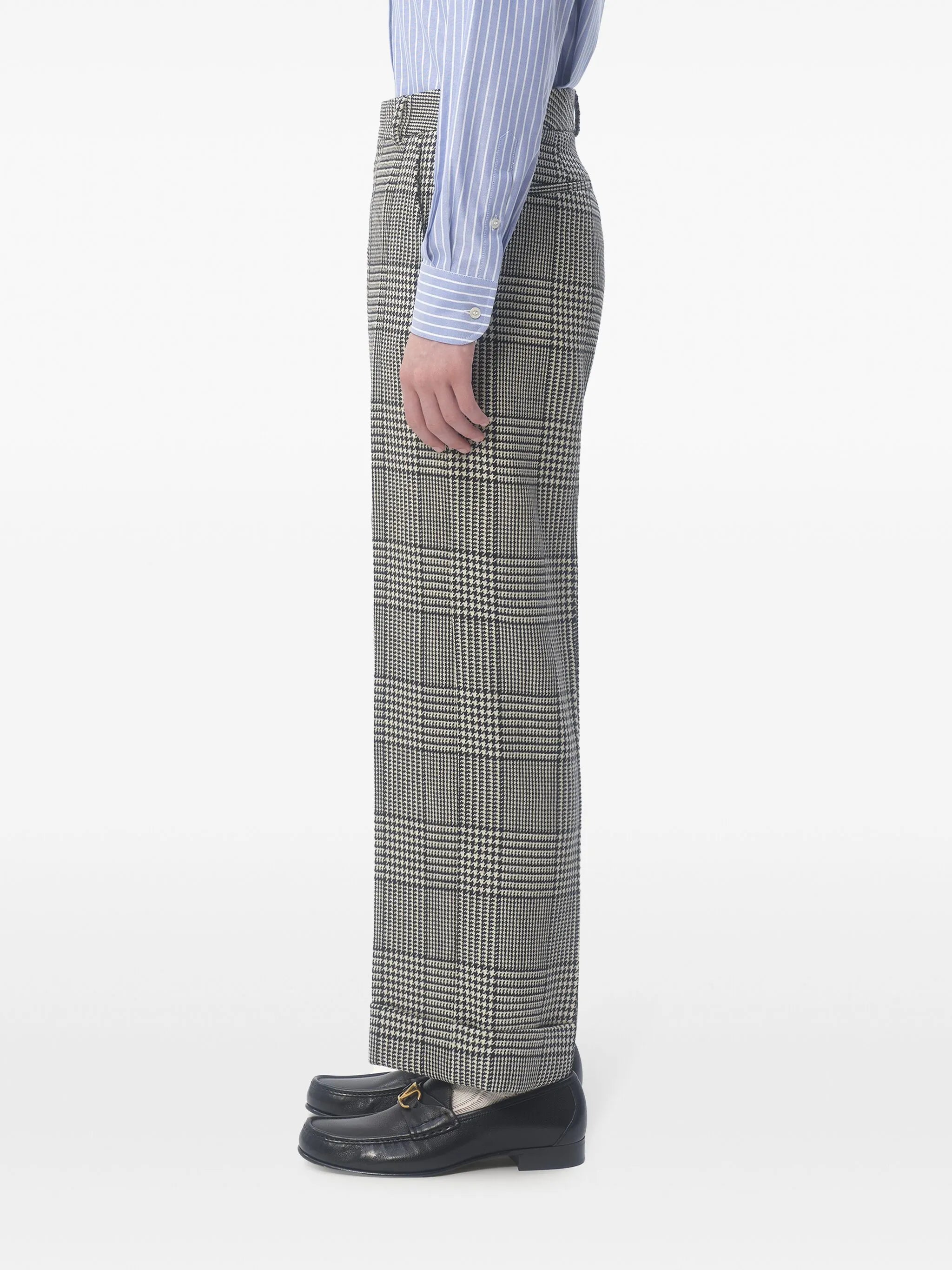 turn-up checked wool trousers