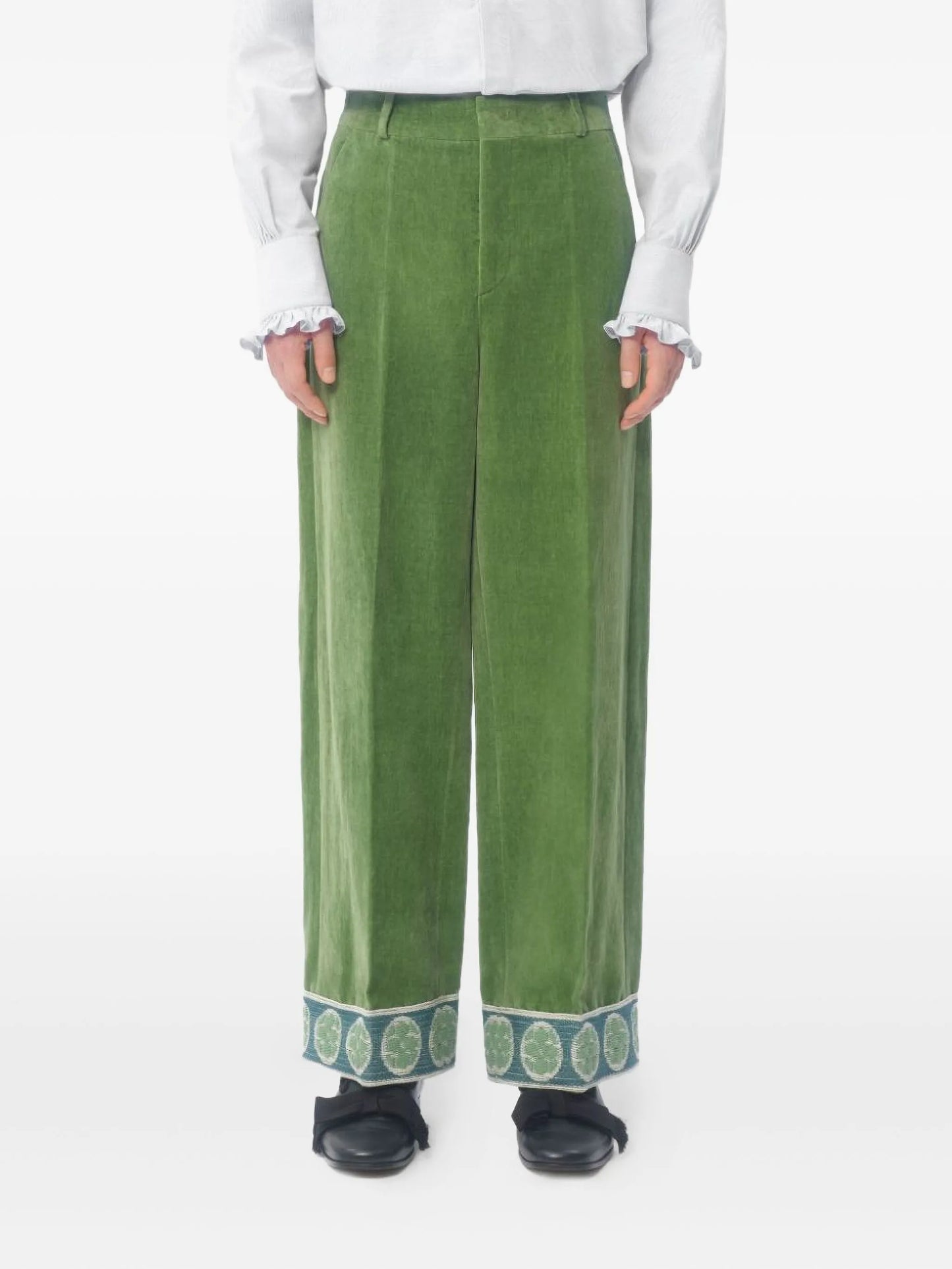 jacquard-hem velvet trousers