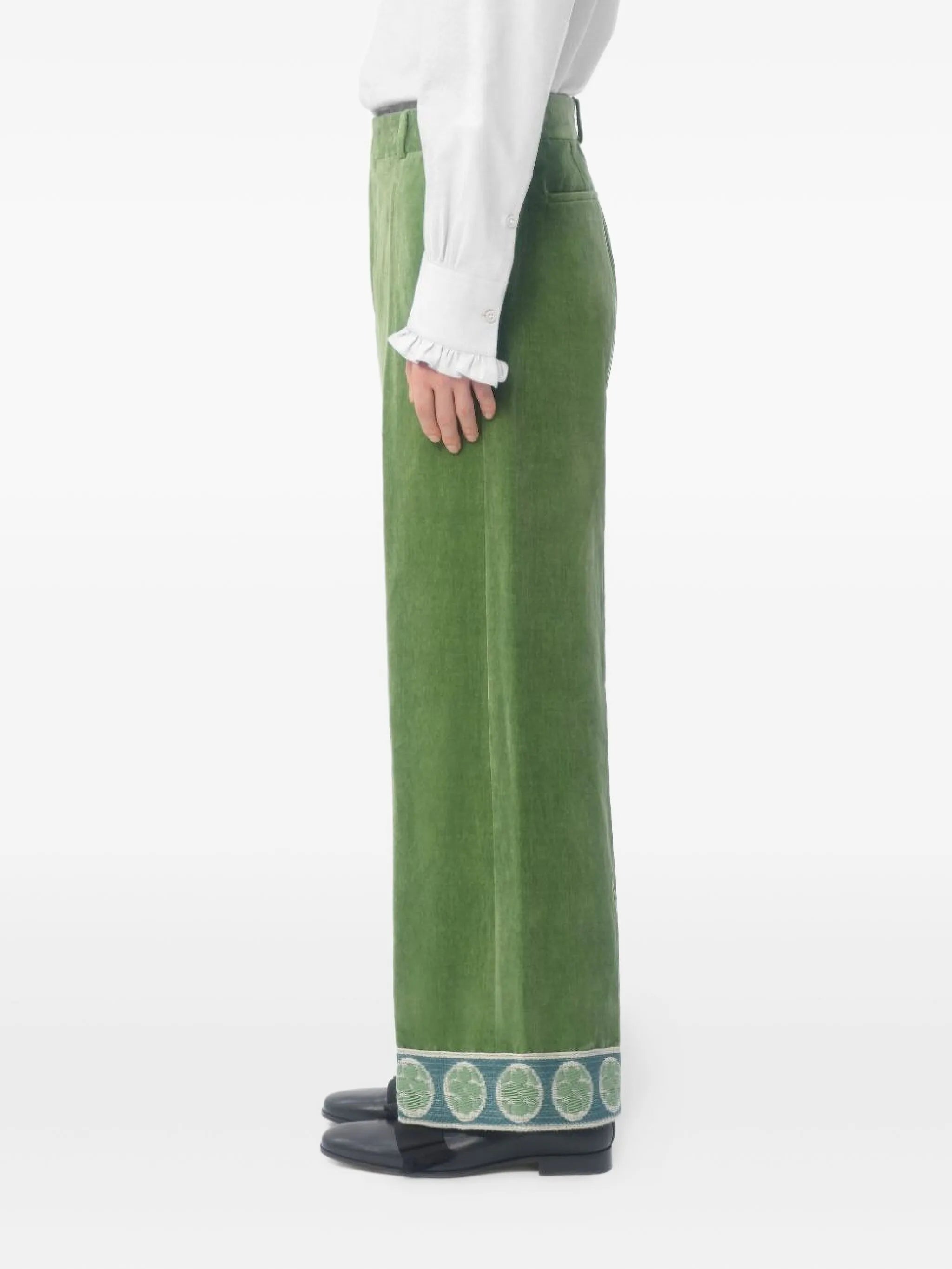 jacquard-hem velvet trousers