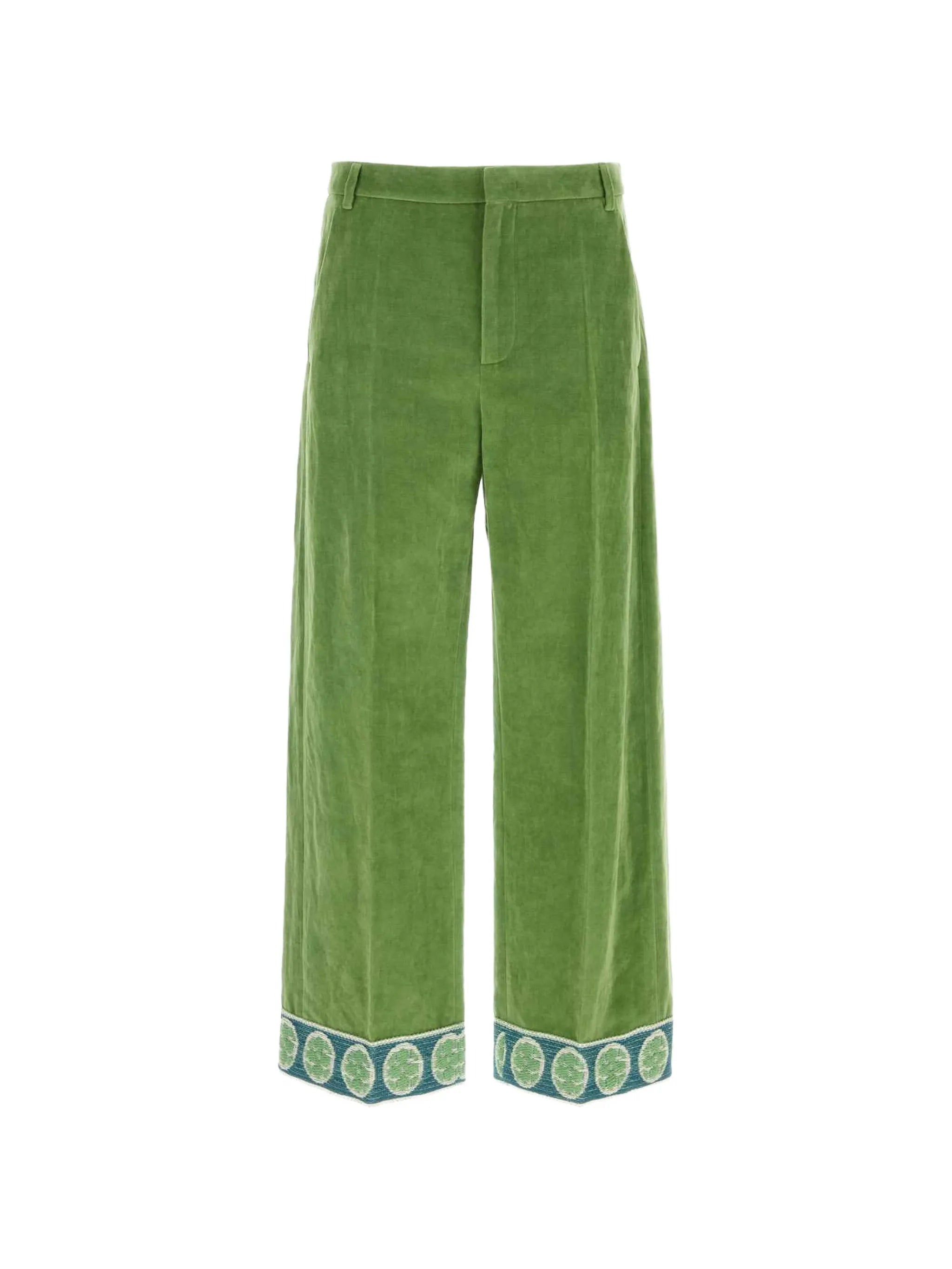 jacquard-hem velvet trousers