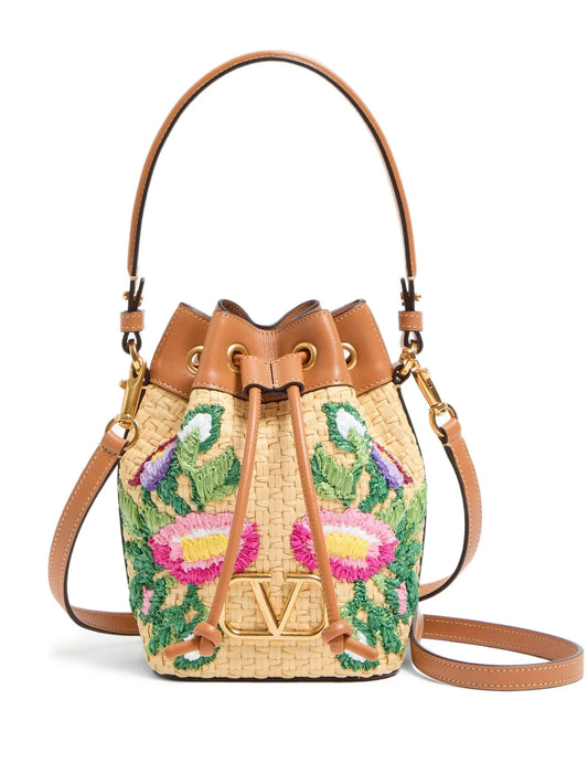 mini VLogo Signature embroidered bucket bag