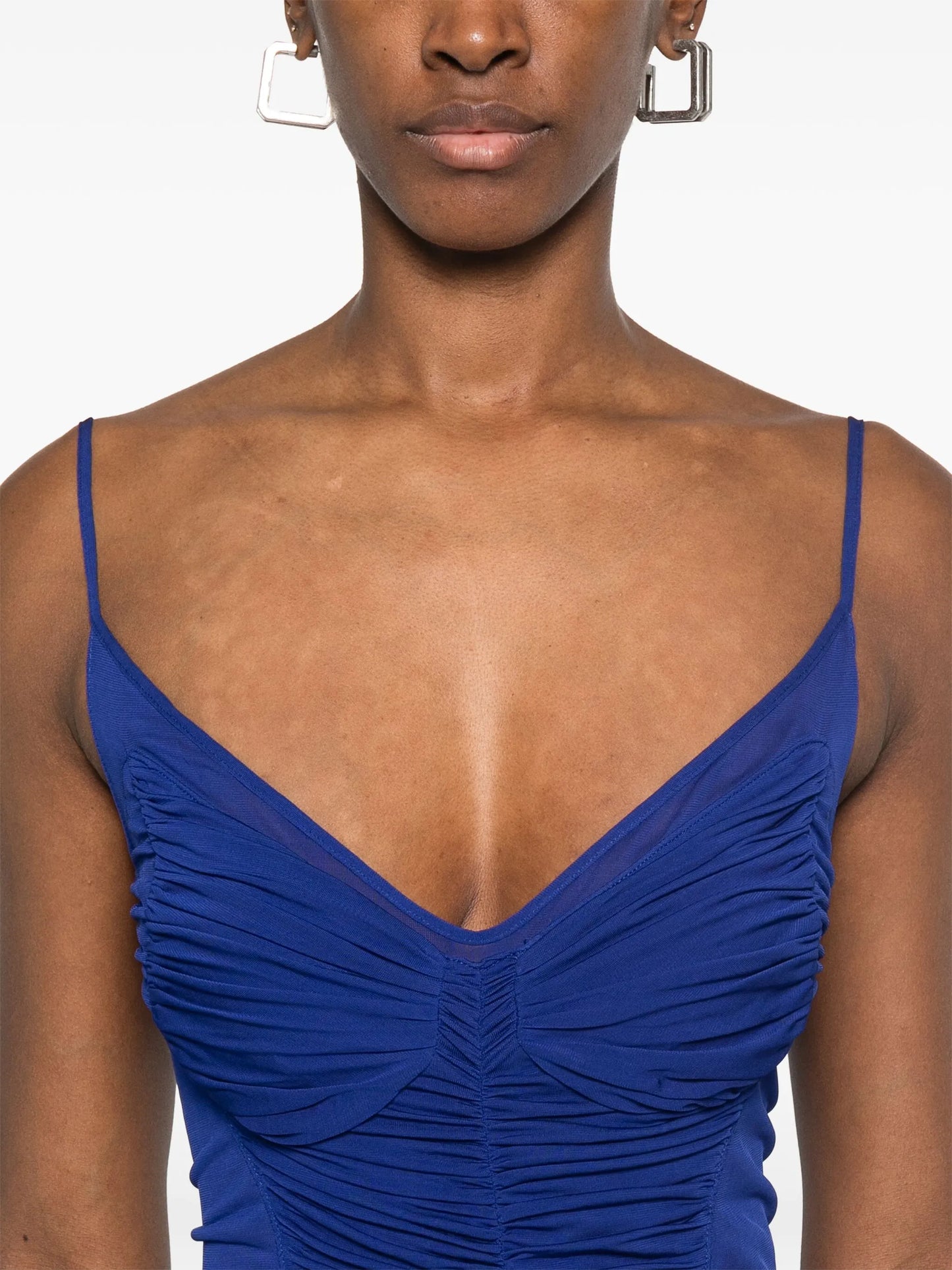 ruched sheer midi dress