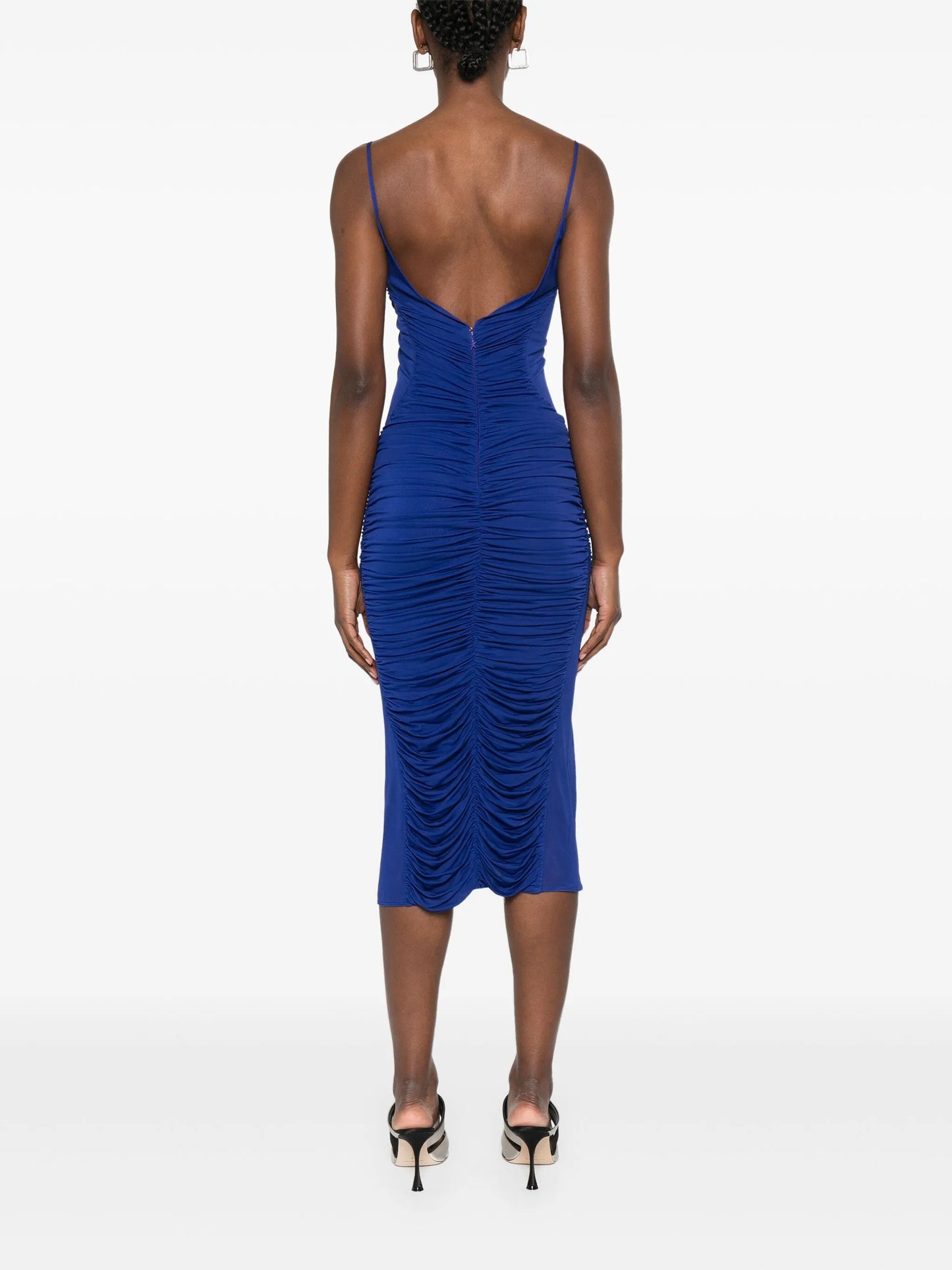 ruched sheer midi dress