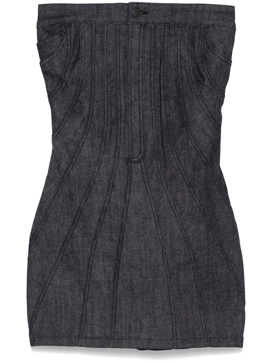 strapless denim mini dress