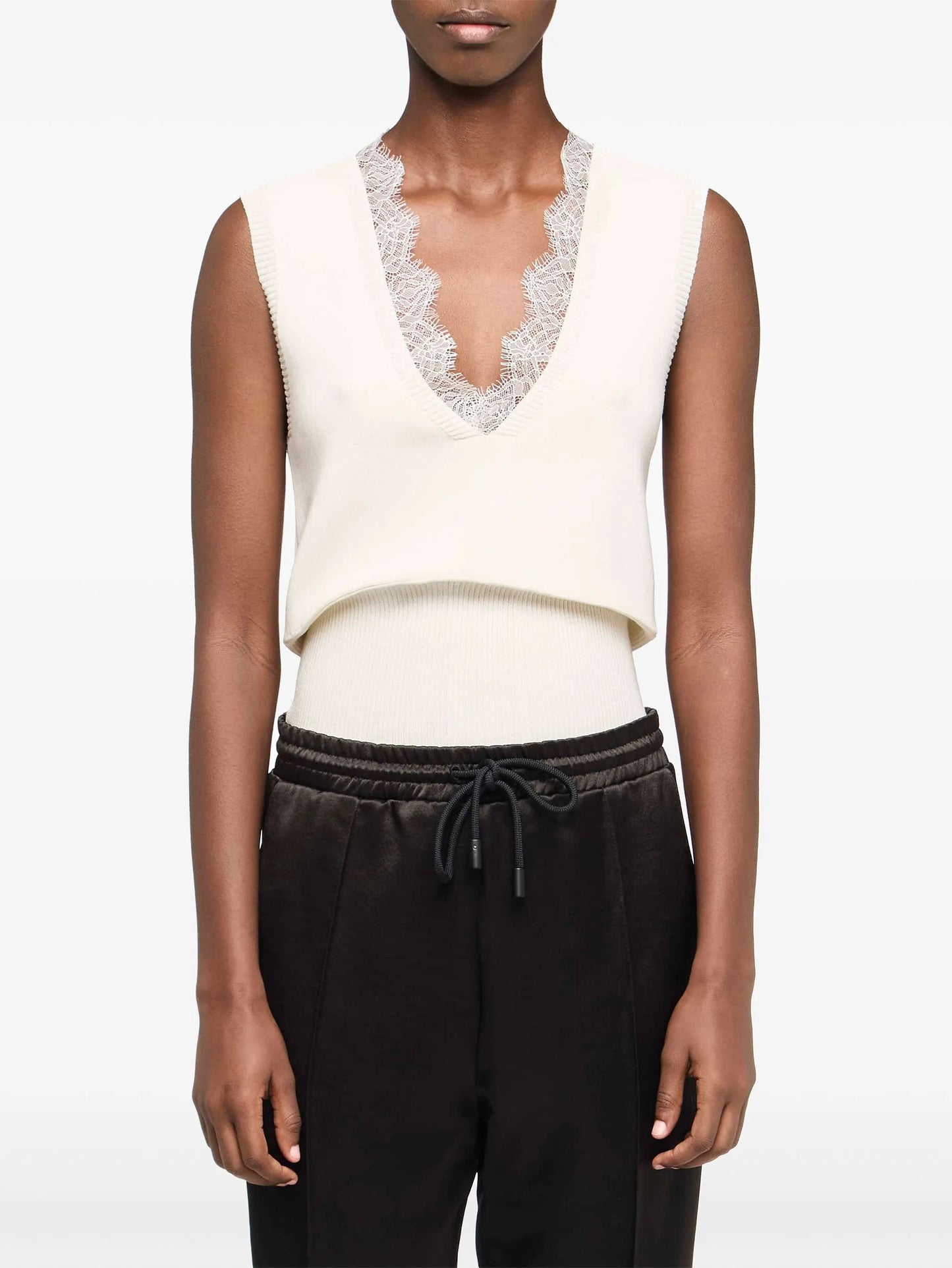 lace-trim knit top