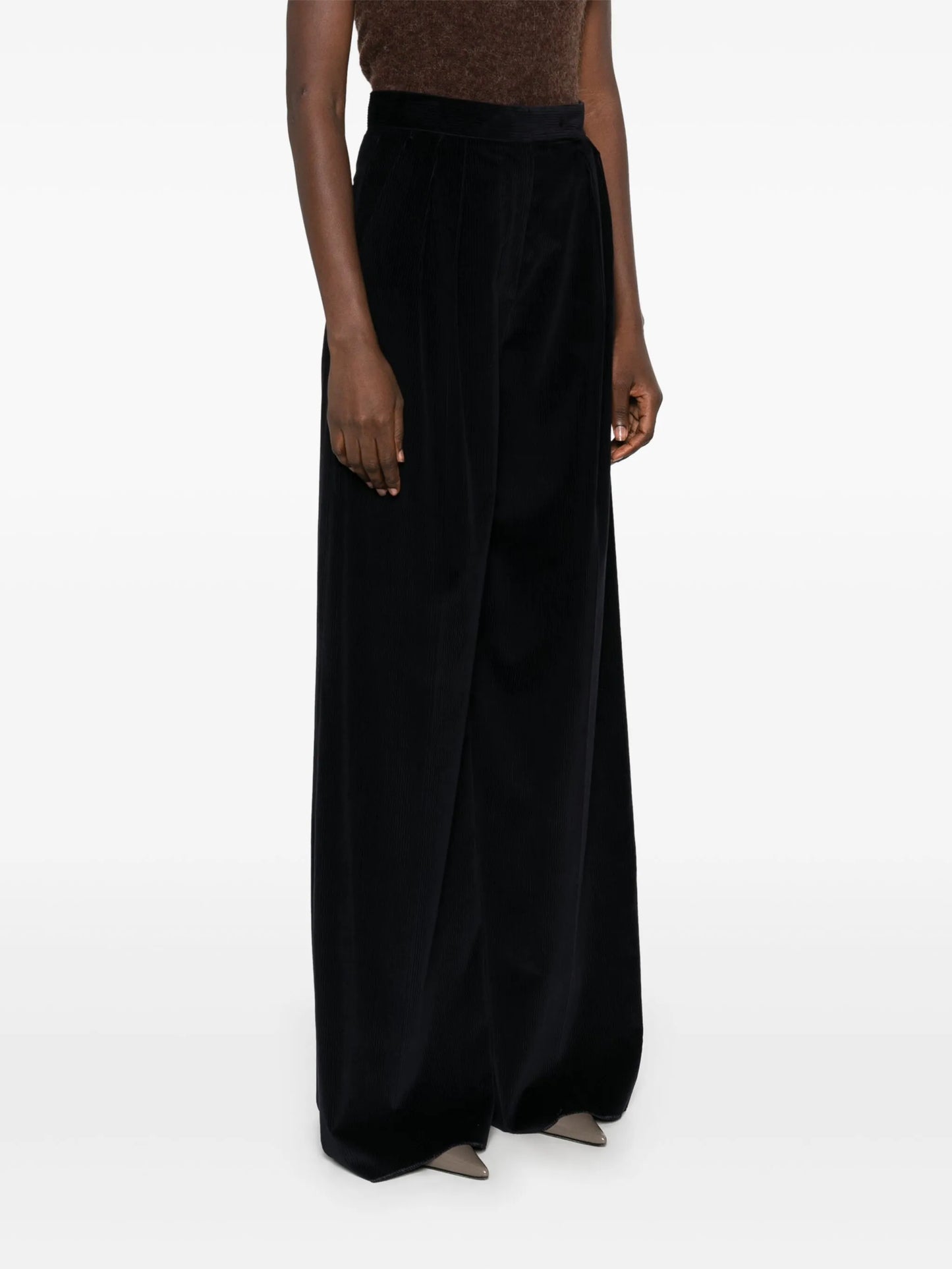wide-leg velvet trousers