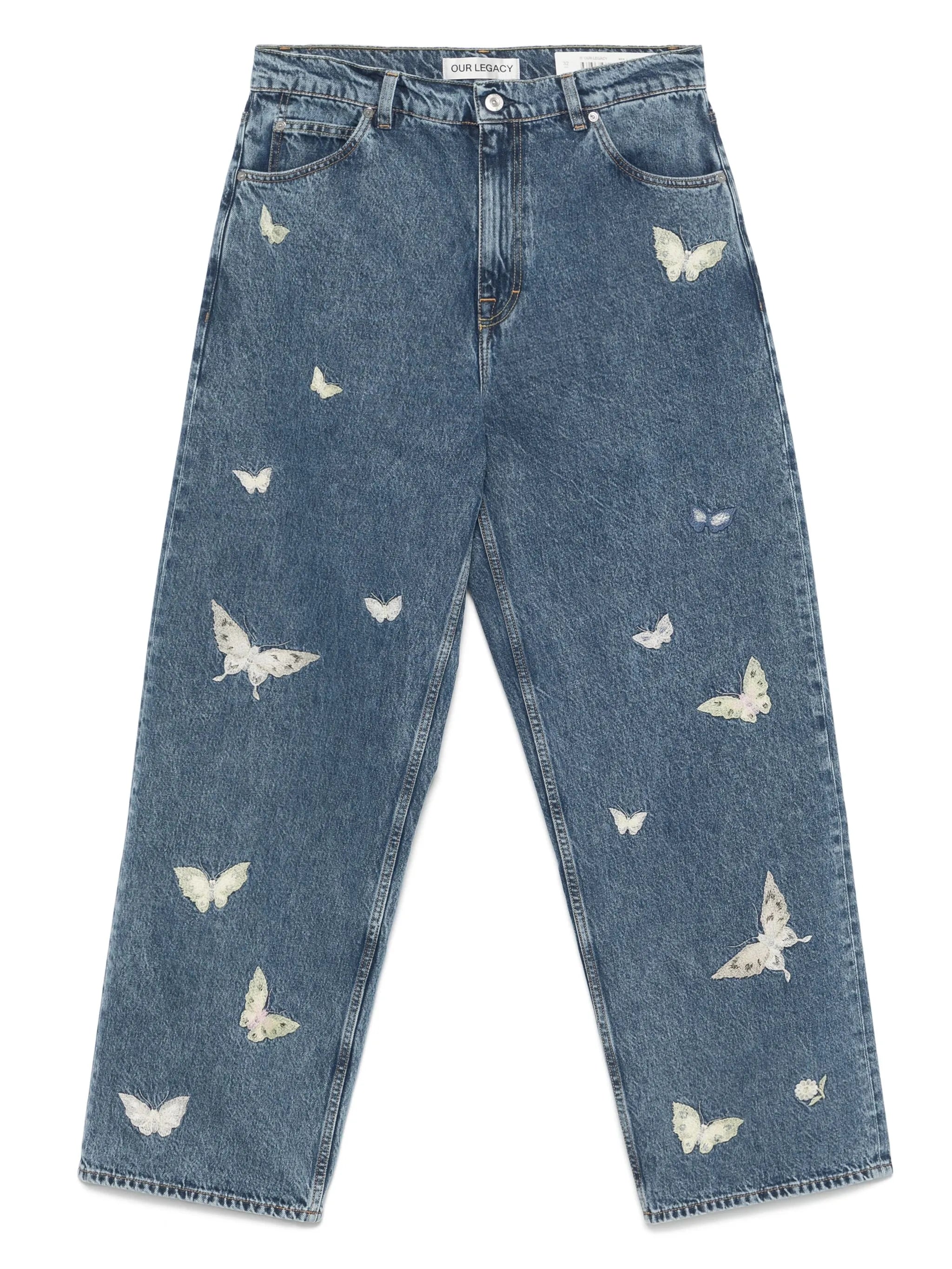 butterfly-embroidered jeans