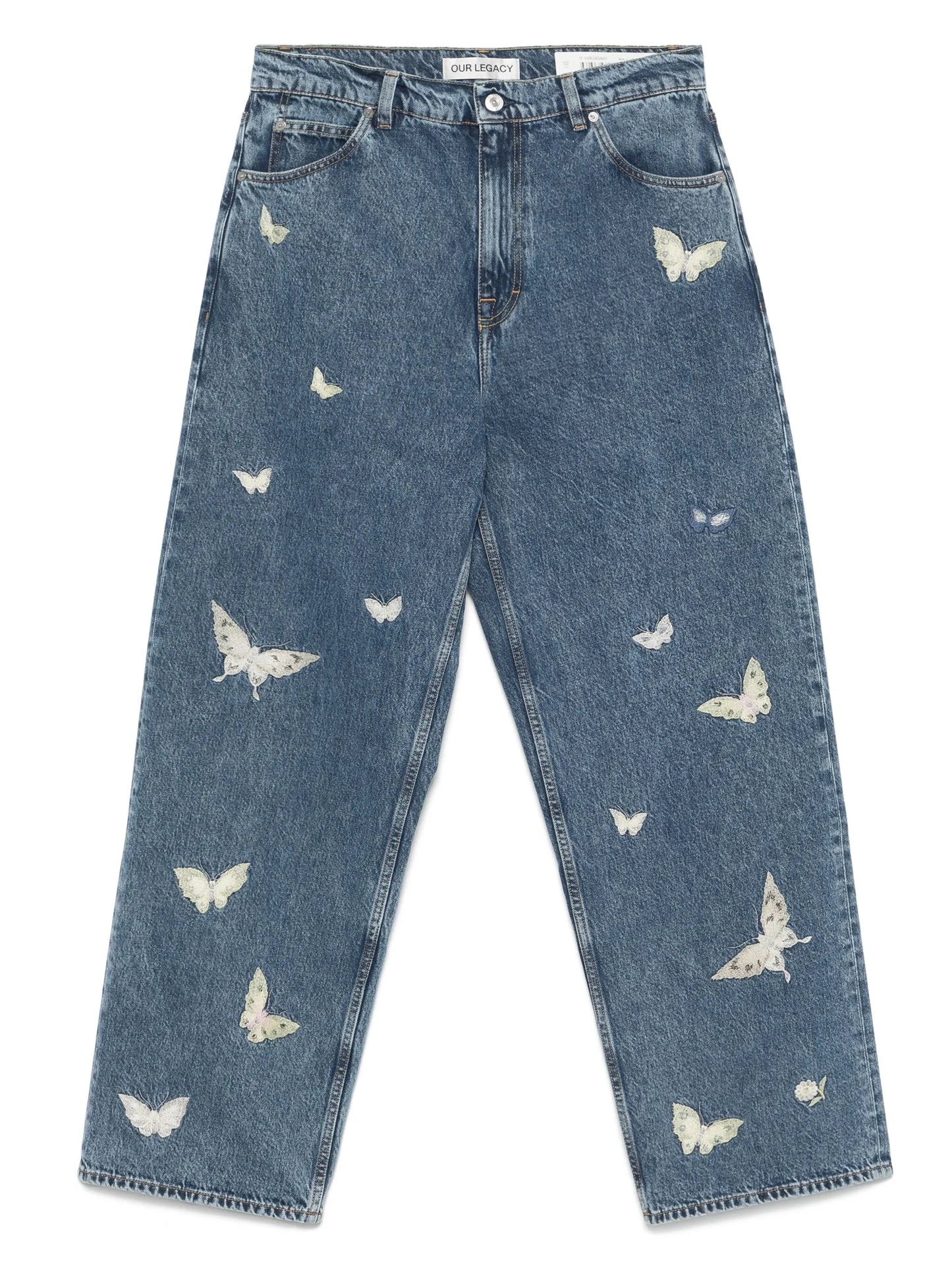 butterfly-embroidered jeans