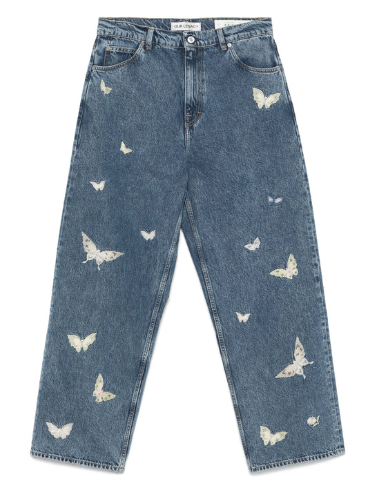 butterfly-embroidered jeans