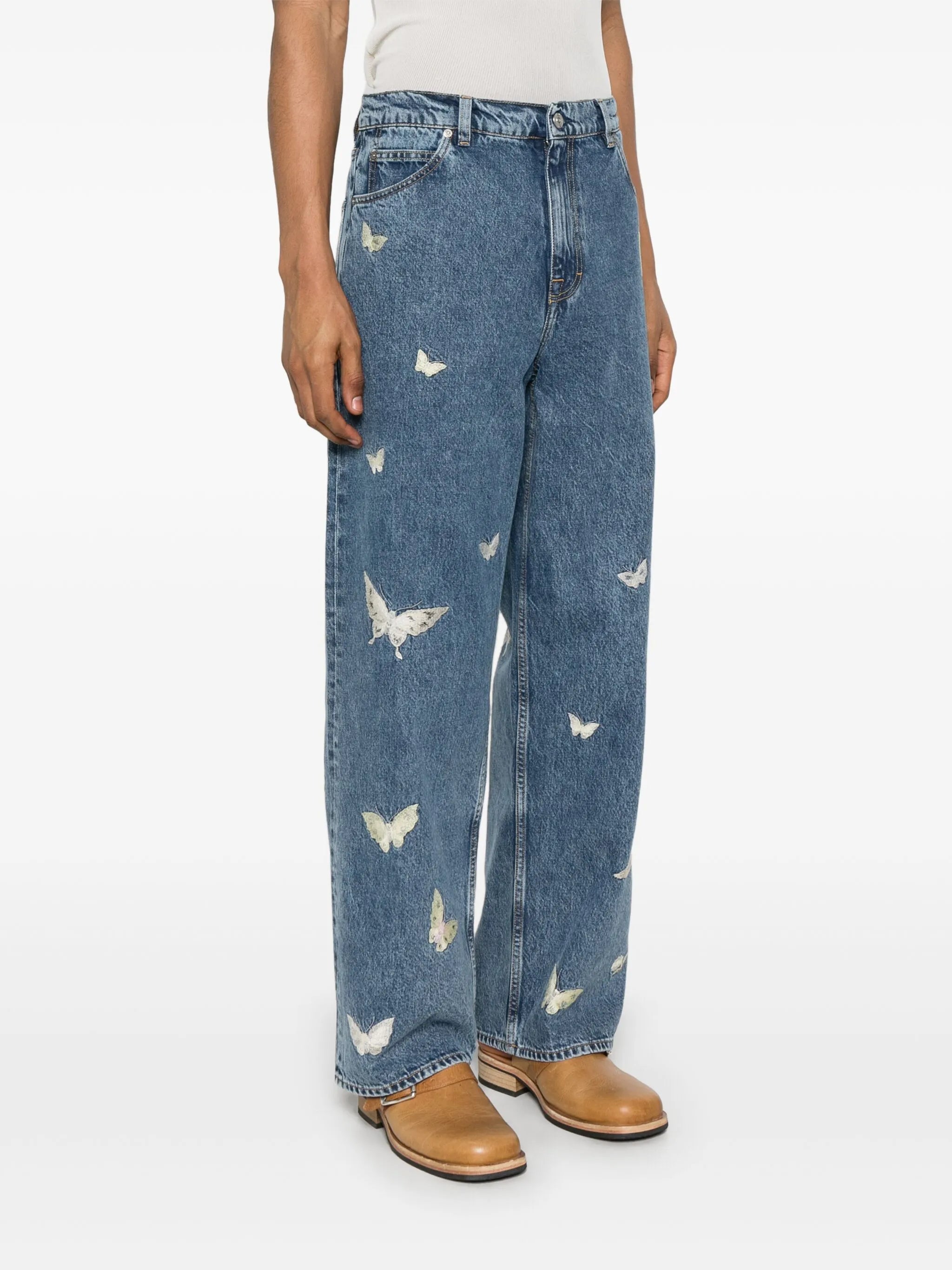 butterfly-embroidered jeans