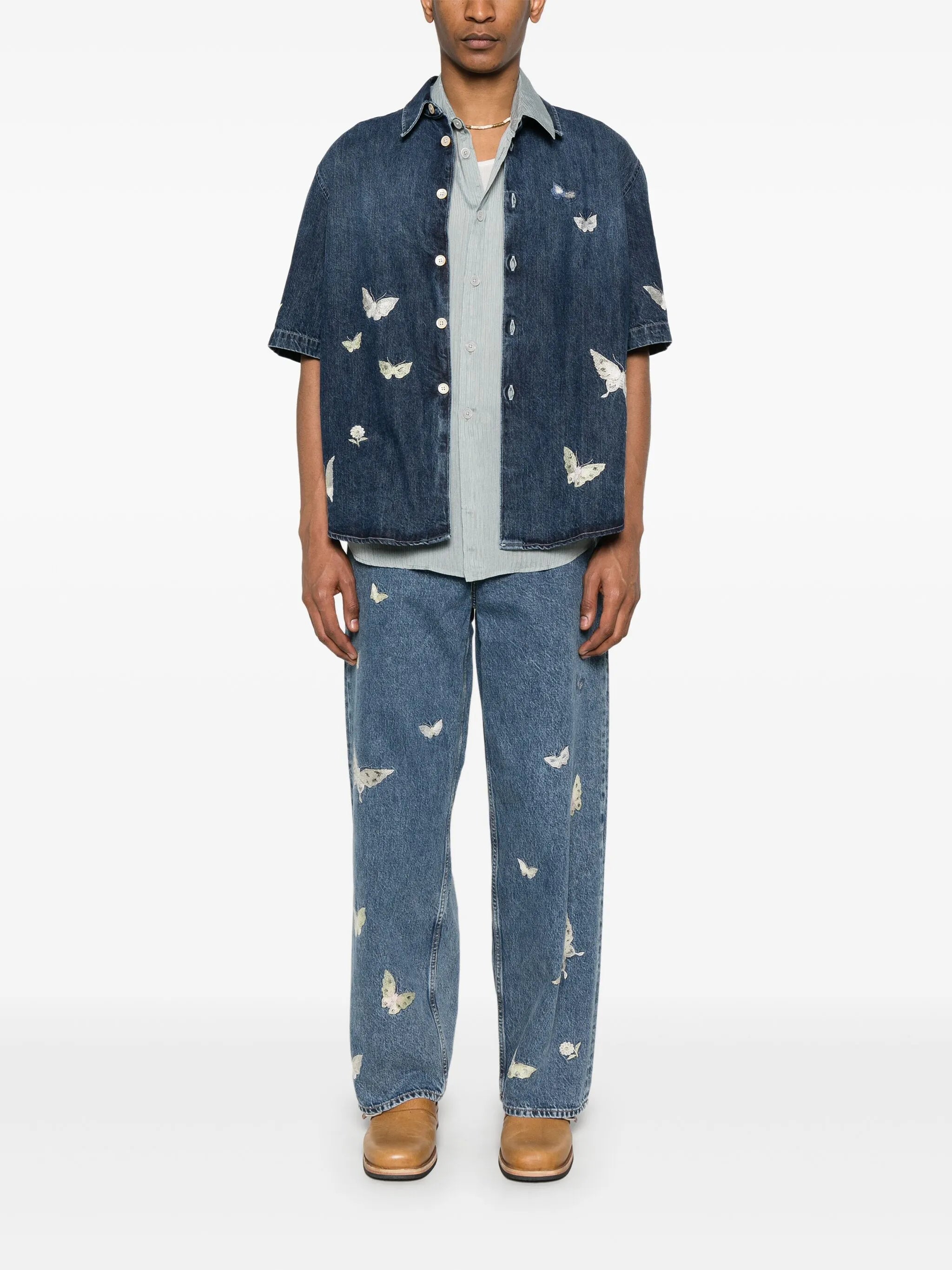 butterfly-embroidered jeans