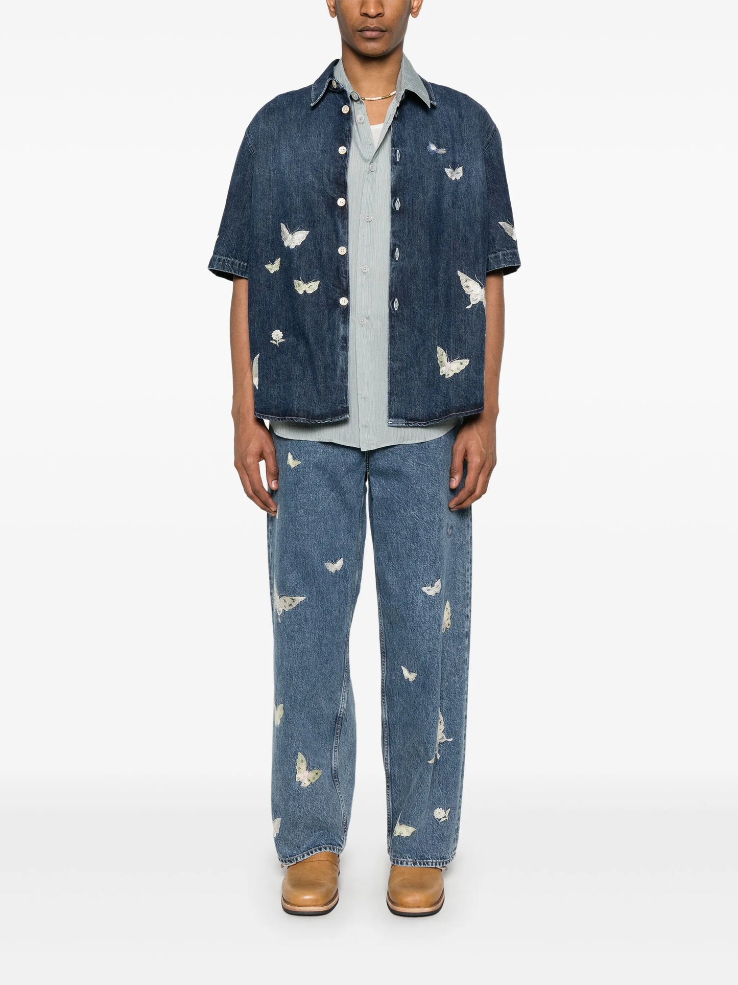 butterfly-embroidered jeans